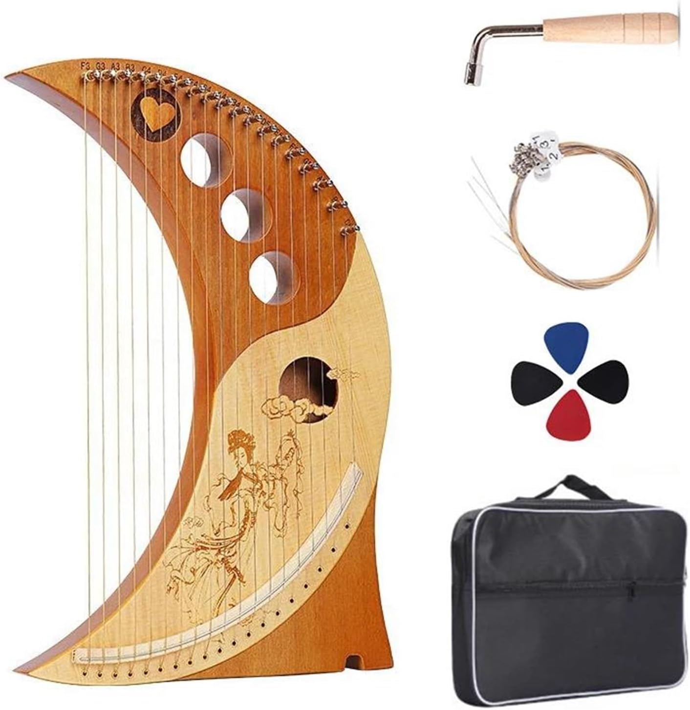 Lyre Harp Set 19 Strings Lyre Harp Portable Instrument With Spare String(With Bag)