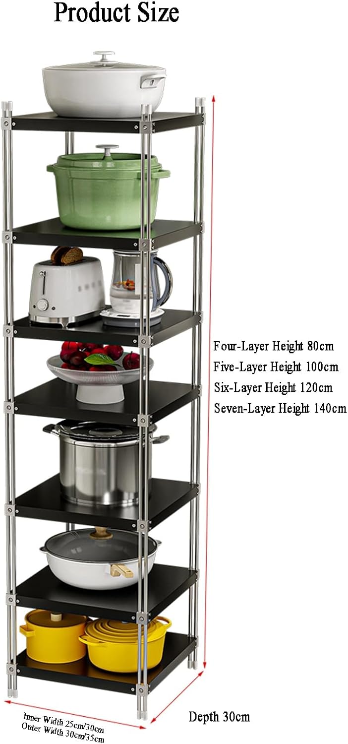 4/5/6/7 Tier Storage Rack, Adjustable Storage Rack, Corner Stainless Steel Rack for Entryway, Living Room, Narrow Space, Pantry, Bathroom(Black,35 X 35 X 120cm) (Black 35 X 35 X 140cm)