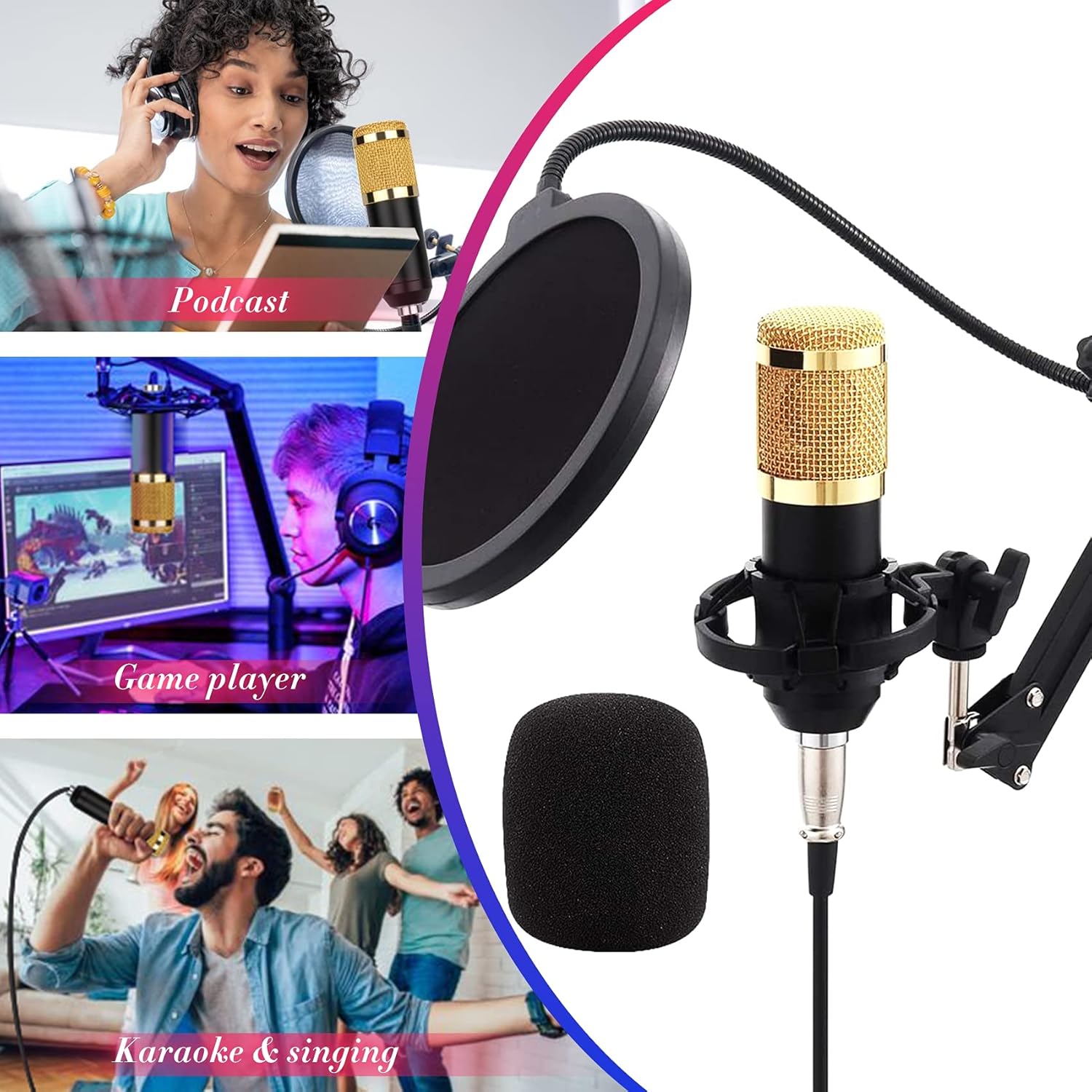 Live Microphone Accessory,Effects V8 Soundcard Combo,DJ Mixer with 12 Background Sounds,2-Channel Audio Interface,Double Pop Filter for Lab Recording And Broadcasting