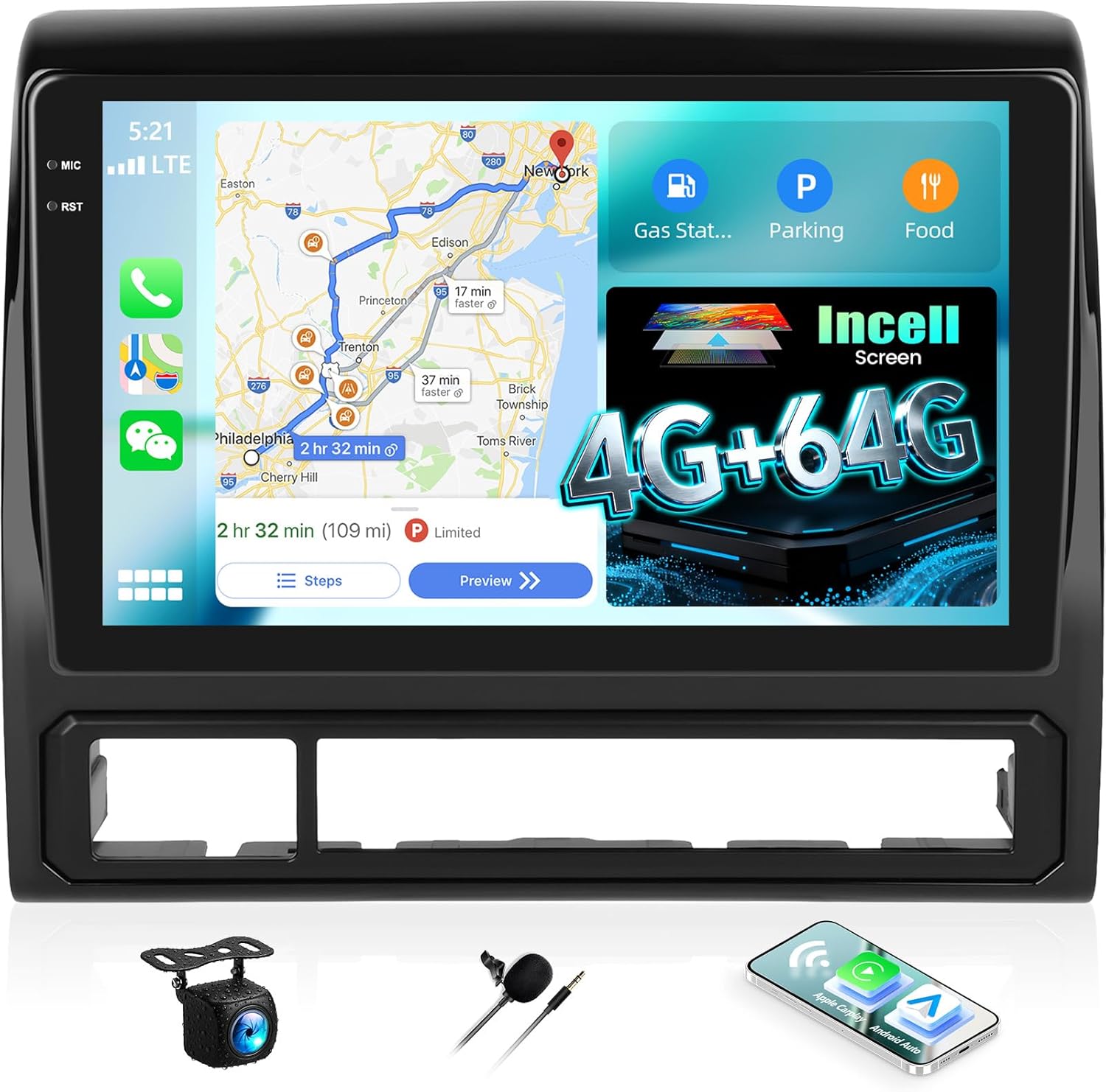 4G+64G Android Car Stereo for Toyota Tacoma 2005-2015 with Wireless Carplay Android Auto 9 Inch Touch Screen Head Unit Replacement Backup Camera WiFi GPS RDS Bluetooth