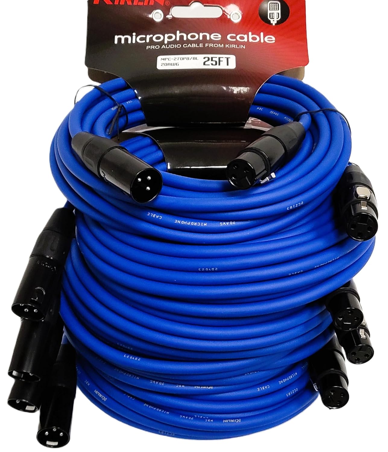 KIRLIN 5-Pack XLR 20AWG Microphone Cable 25 Feet, Blue PVC Jacket. Ideal for Studio Monitors, Audio Mixers, PA Systems, DMX Stage Lights, Amplifier, Camara, Speaker, & Equalizer., MPC-270 PB-25/BL