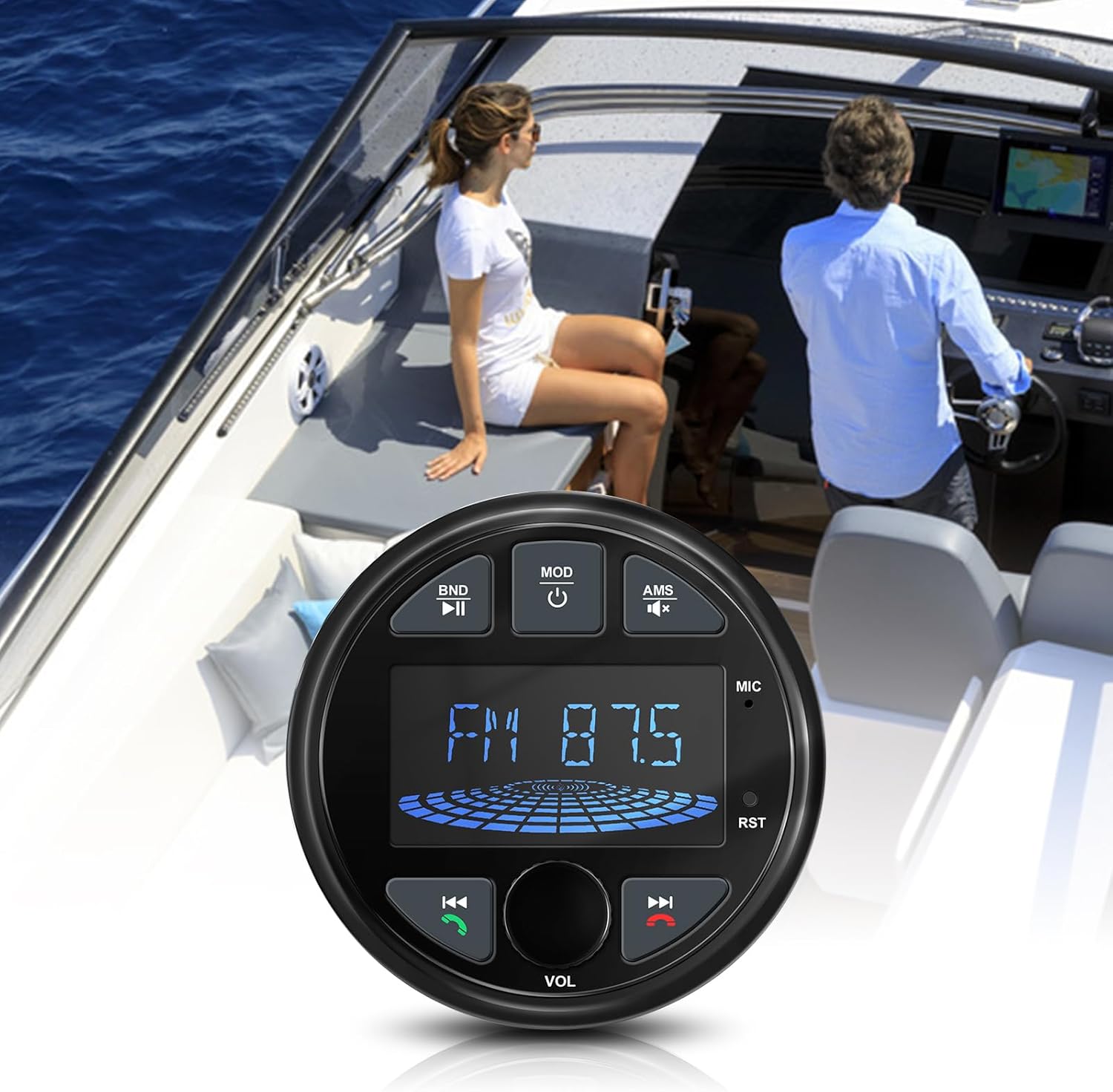 Waterproof Bluetooth Marine Stereo for Boat/Golf Cart/ATV/UTV/RV Headunit HD LCD Display AM/FM Tuner Radio Receiver EZoneTronics