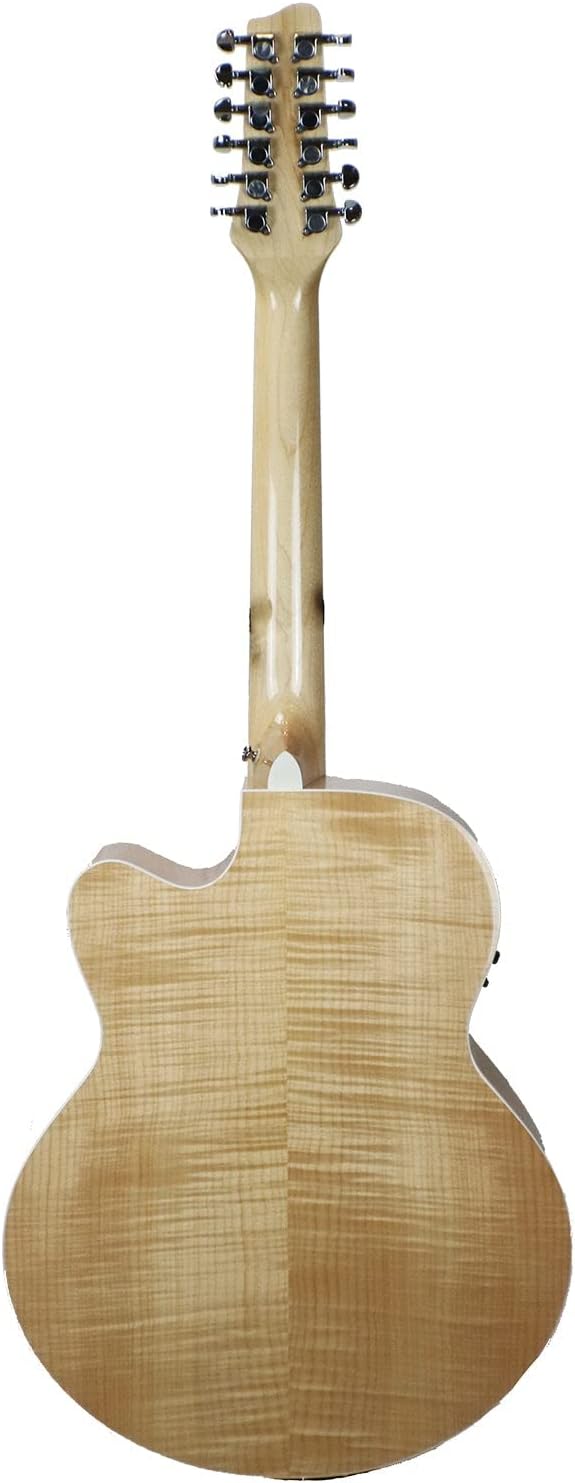 Sawtooth Solid Spruce Top Jumbo Cutaway 12 String Acoustic Electric Guitar with Flame Maple Back and Sides Right-Handed