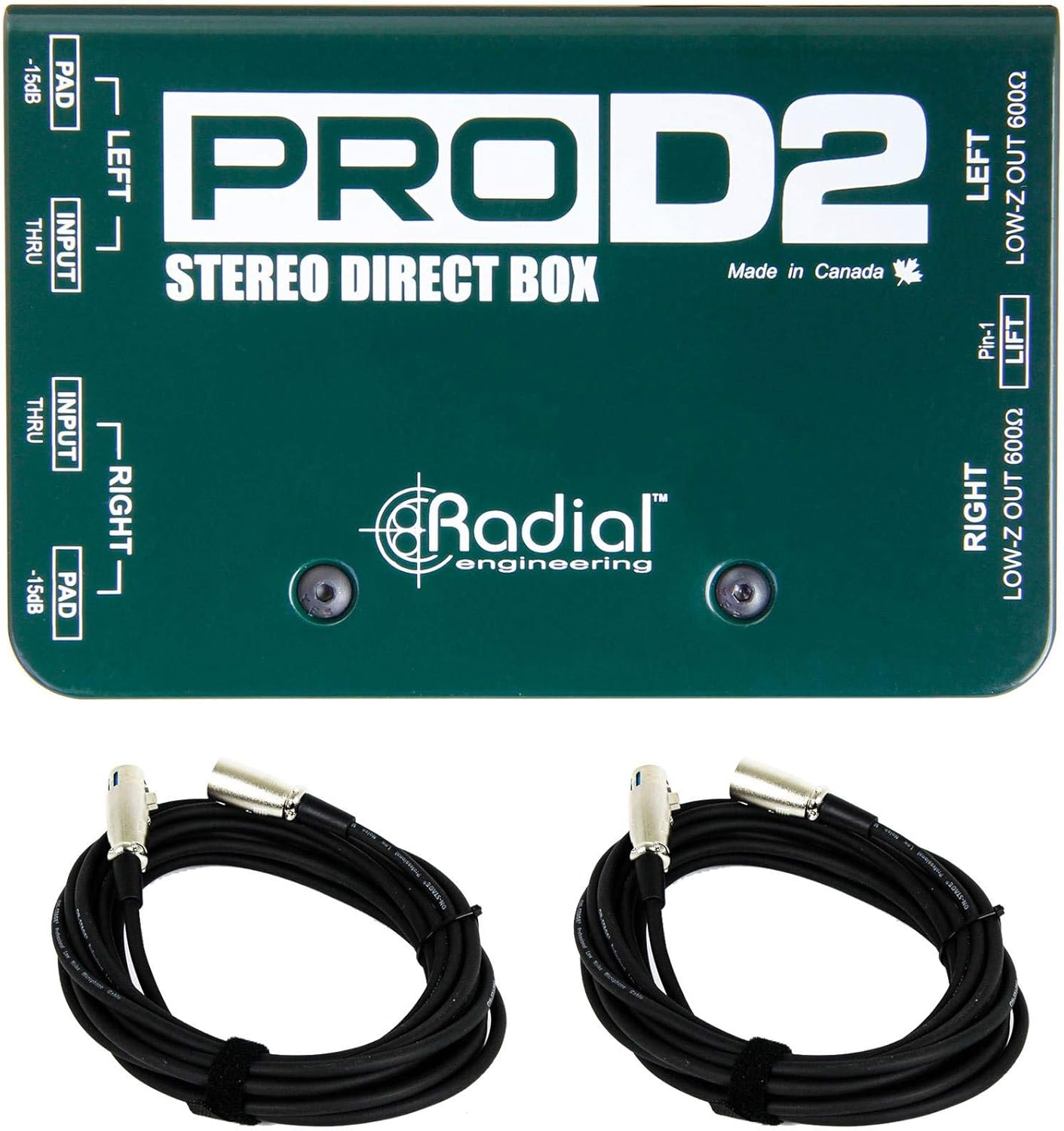 Radial Engineering ProD2 Bundle with 2 XLR Cables (3 Items)