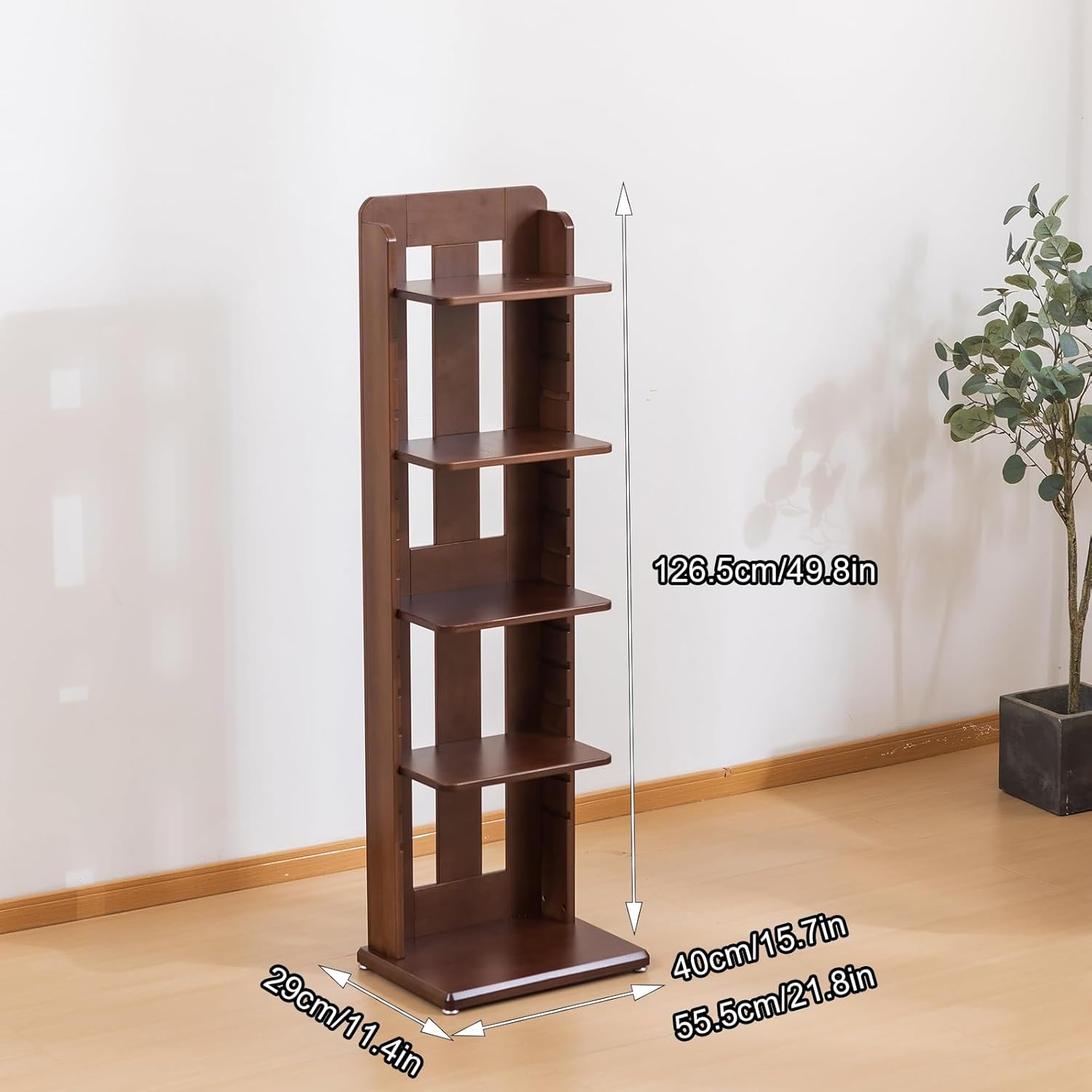 Vertical Bookshelf, Bamboo Narrow Spine Bookcase, Corner Standing Shelf, Height Adjustable Storage Shelf for Living Room, Office, Study Room, Bedroom(126.5 * 55.5cm/49.8 * 21.8in)