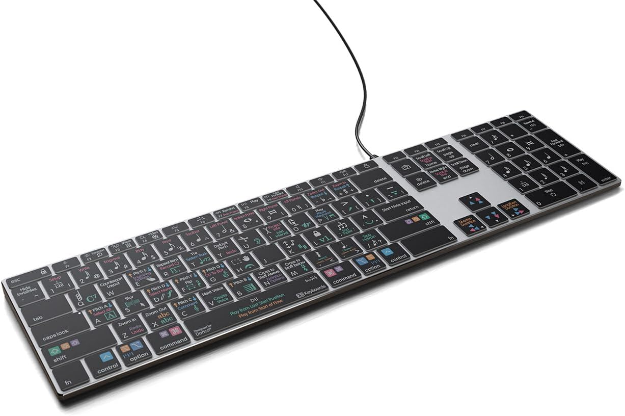 KB Covers - Dorico Backlit Pro Aluminum Keyboard - macOS - US | Music Composition & Notation | Music Scoring Shortcuts | Keyboard for Musicians & arrangers