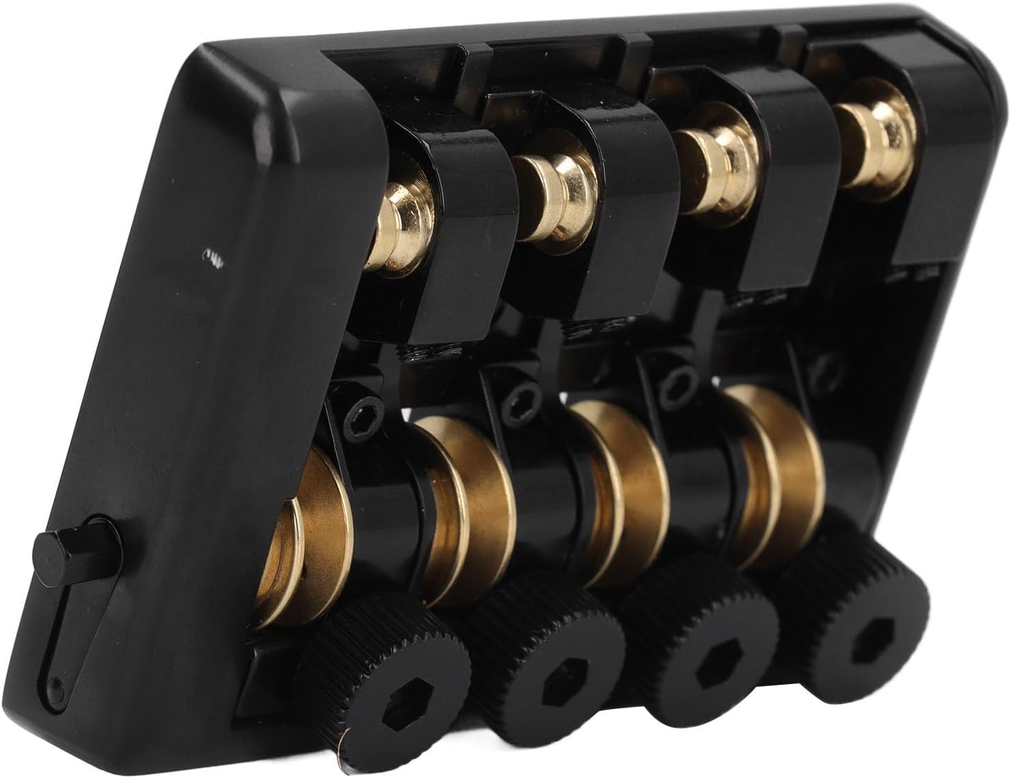 Headless Electric Bass Bridge, 4 String Headless Guitar Fixed Bridge Zinc Alloy Brass Bridge Replacement with String Lock for Musicians (Black)
