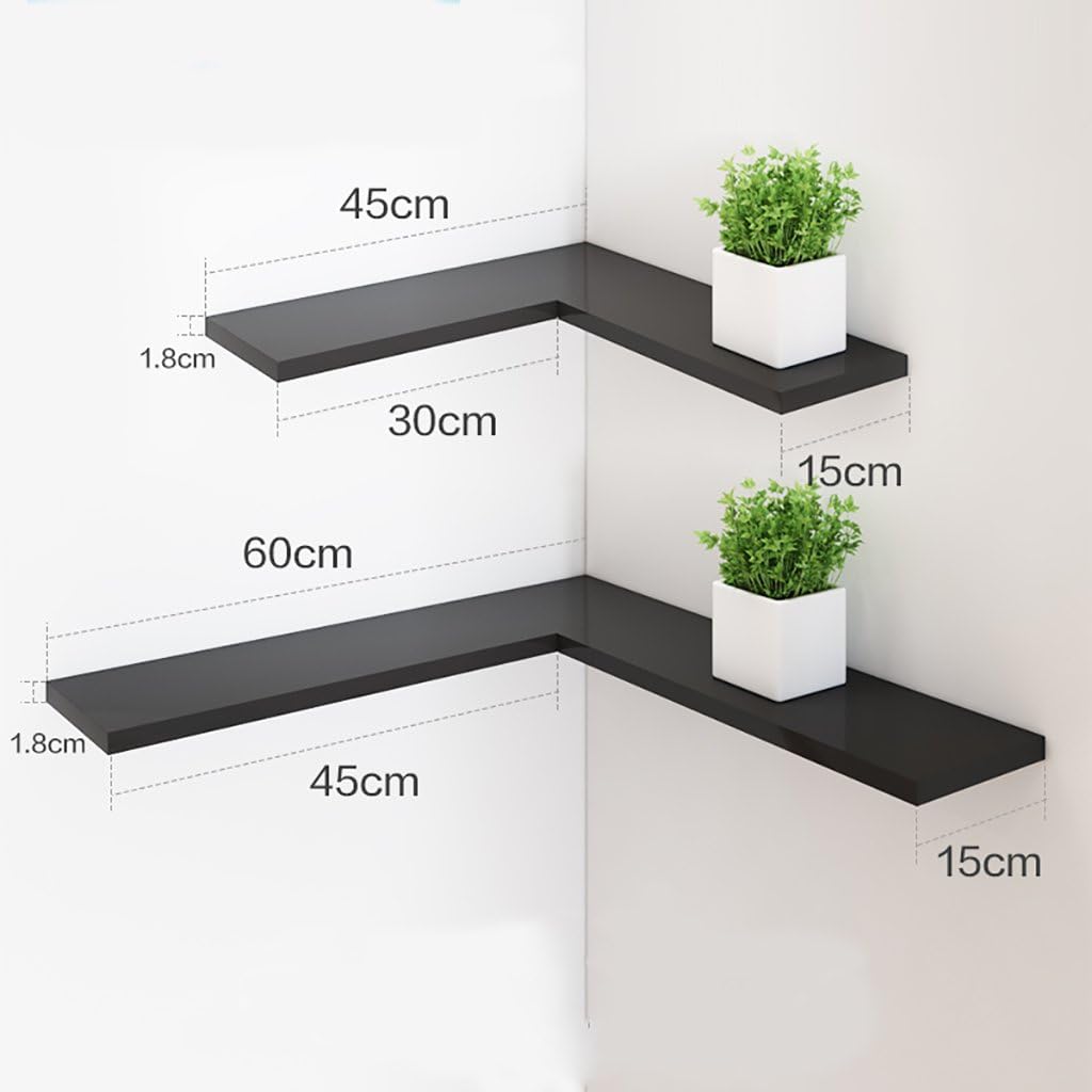 Corner Solid Wood Shelf Creative Corner Shelf Living Room Shelf Wall Shelf Corner Shelf (Color : Black)
