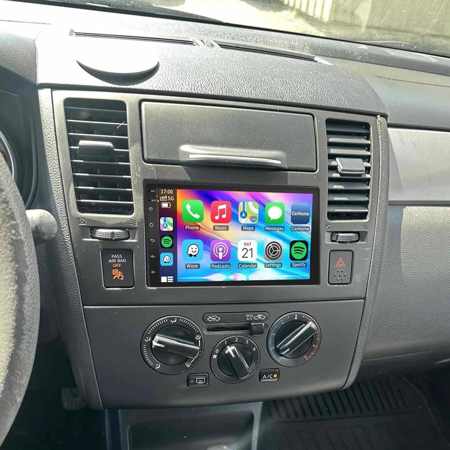 PHEZEN 8 core 7 inch Touchscreen Car Stereo for 2007-2011 Nissan Versa, Android 15 Car Radio with Carplay & Android Auto GPS Navigation BT Mirror Link WiFi Backup Camera 8+256G