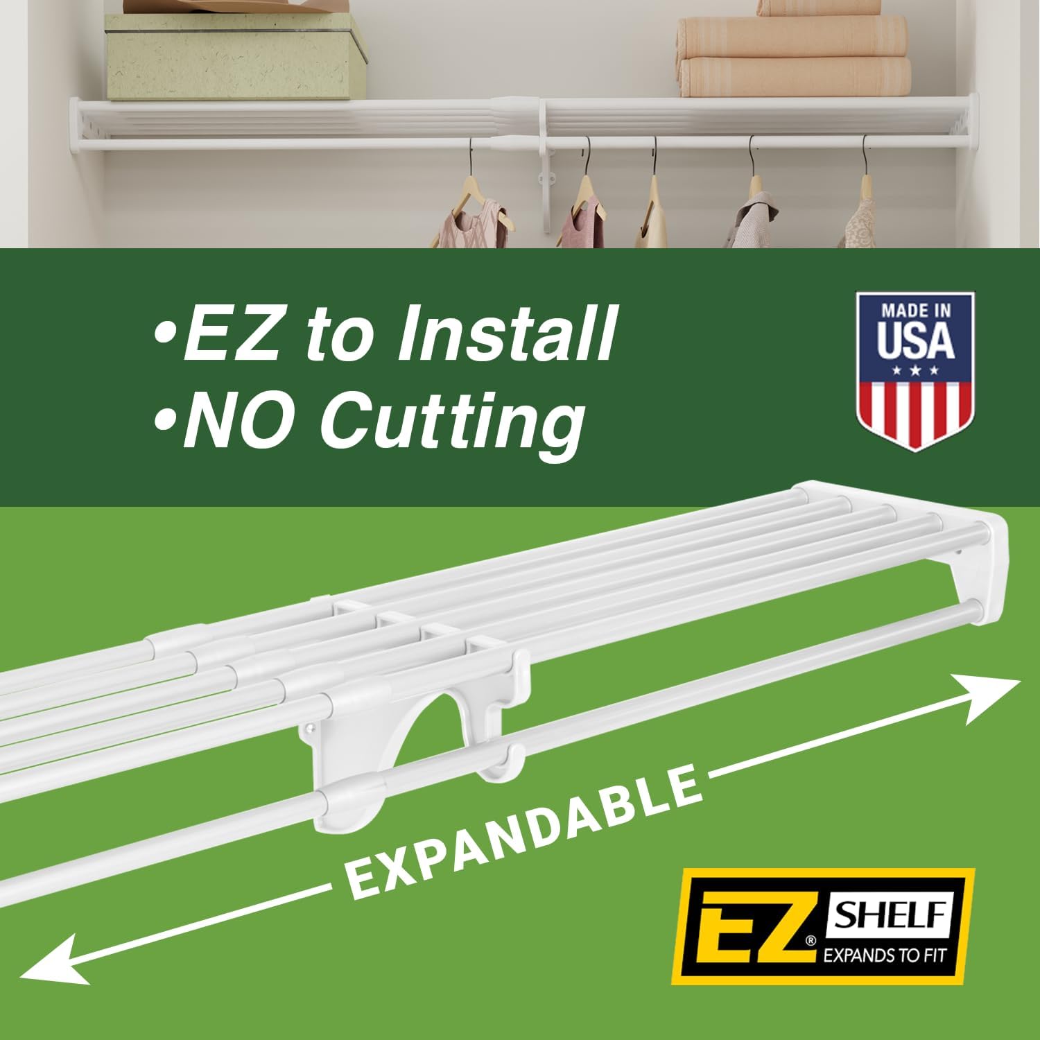 EZ Shelf-Expandable-Garage Shelf- -White- Easy to Install -Strong (up to 250 Lbs)- Wire Shelving Alternative –Wall Mounted Garage Shelf Organizer (White, 40.5