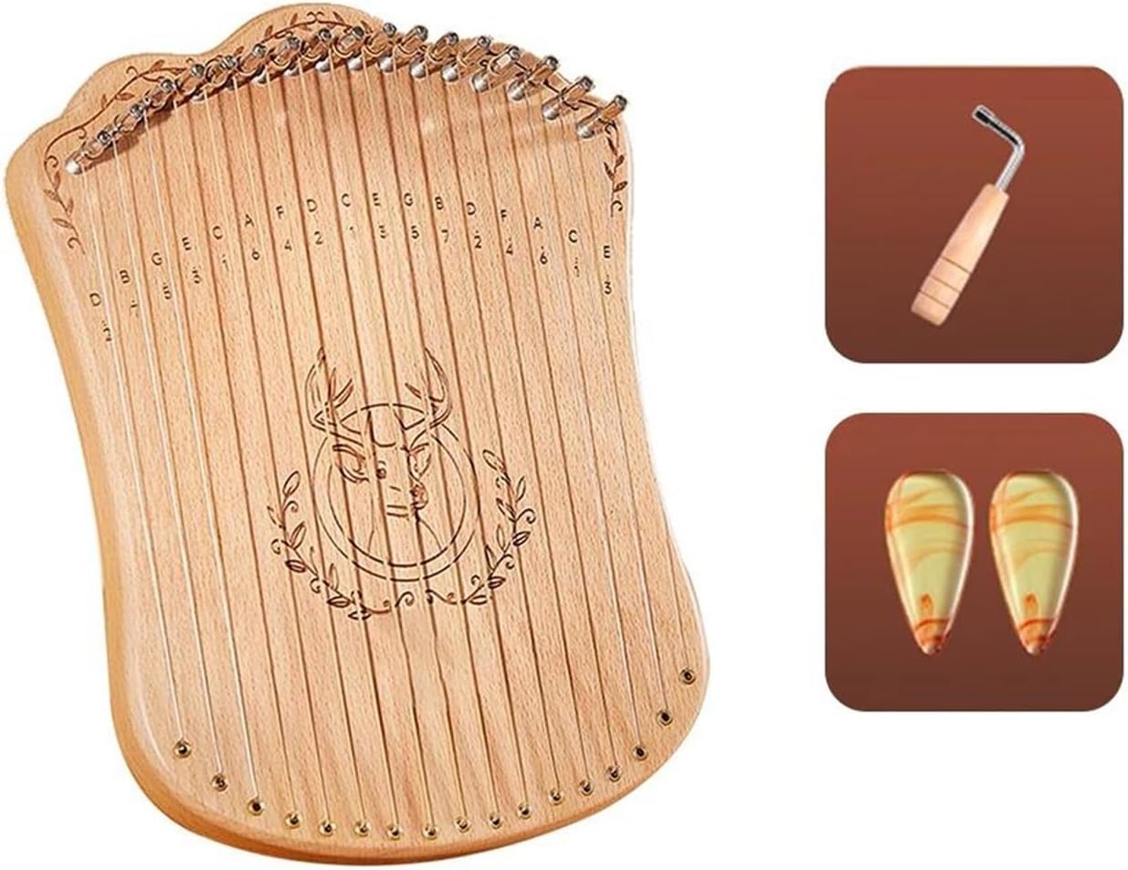 Lyre Harp Set 17 String Lyre Harp Portable Solid Beech Wood Harp String With Tuning Wrench Picks For Beginners Adults(Log)