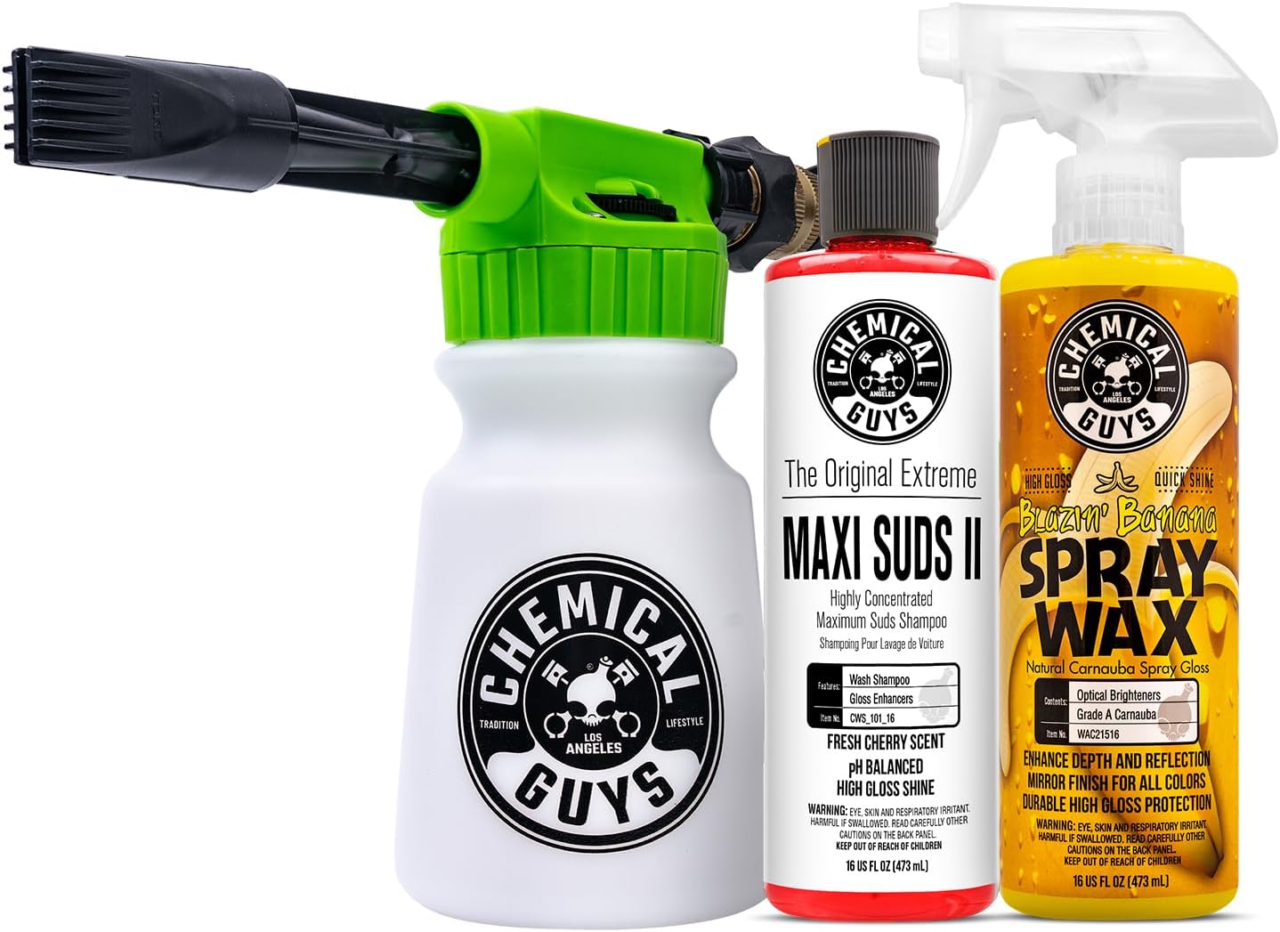 Chemical Guys TORQ Foam Blaster Wash & Wax Kit with Maxi Suds II Car Wash Soap and Blazin' Banana Sprayable Car Wax (3 Items, 32 Fl oz)