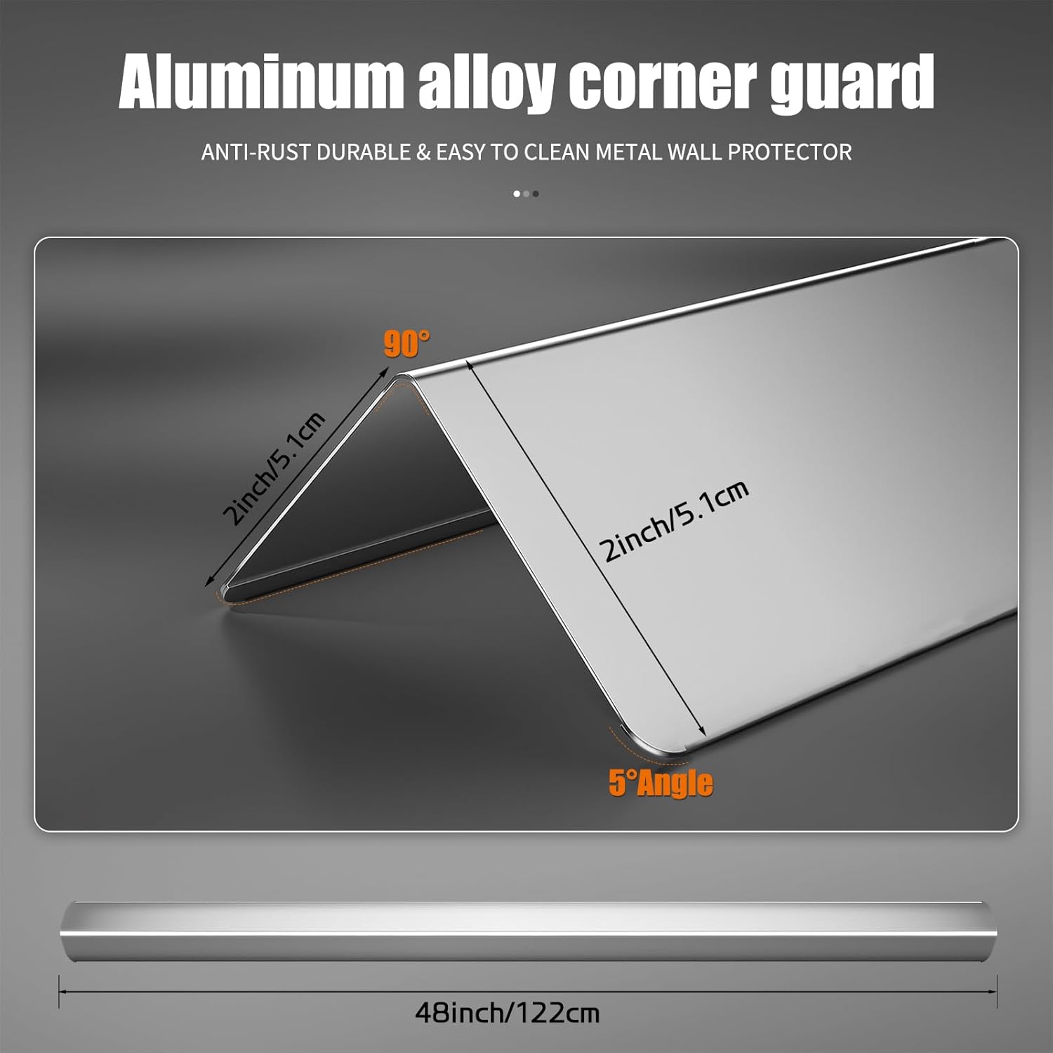 2x2x48 Inch 304 Stainless Steel Wall Corner Guards (10-Pack) Heavy Duty Rounded Corner Protector, Smooth Folded Edge Design for Wall Protection 90° Angle Metal Edge Guard