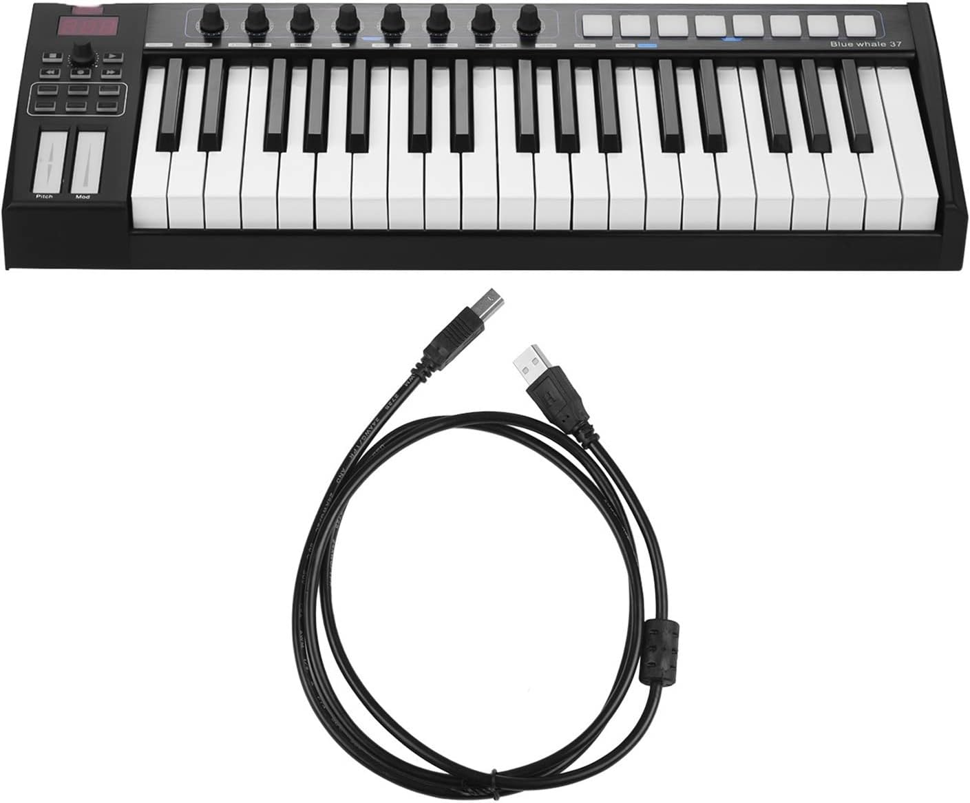 Keyboard Piano 37 USB MIDI Controller Keyboard 37 Semi-Weighted Keys 8 RGB Backlit Trigger Pads LED Display