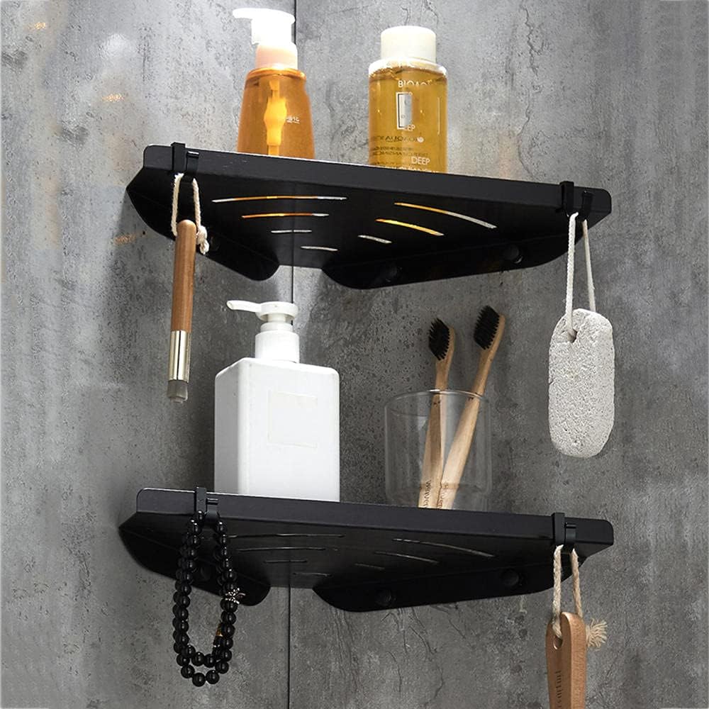 Shower Caddie Corner Shelf Wall Mount Rack with Hook Black No Drilling Adhesive Space Aluminum for Bathroom bathroom-3-story(2 Layer)