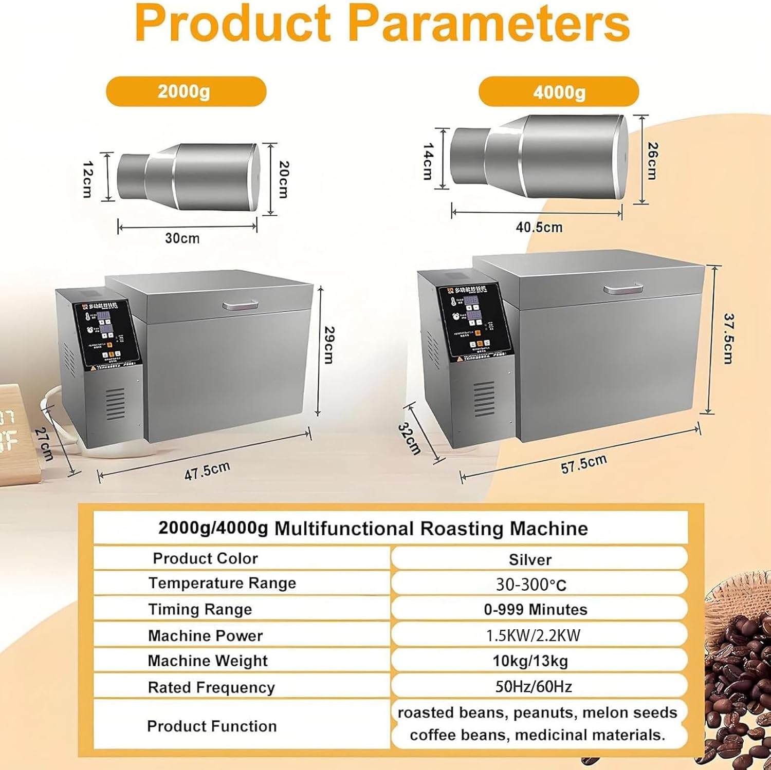 Coffee Roaster, Coffee Bean Roaster Machine Electric Coffee Roaster Machine Electric Drum Coffee Roaster with Timer and Roasting Temperature Setting for Home Commercial Use