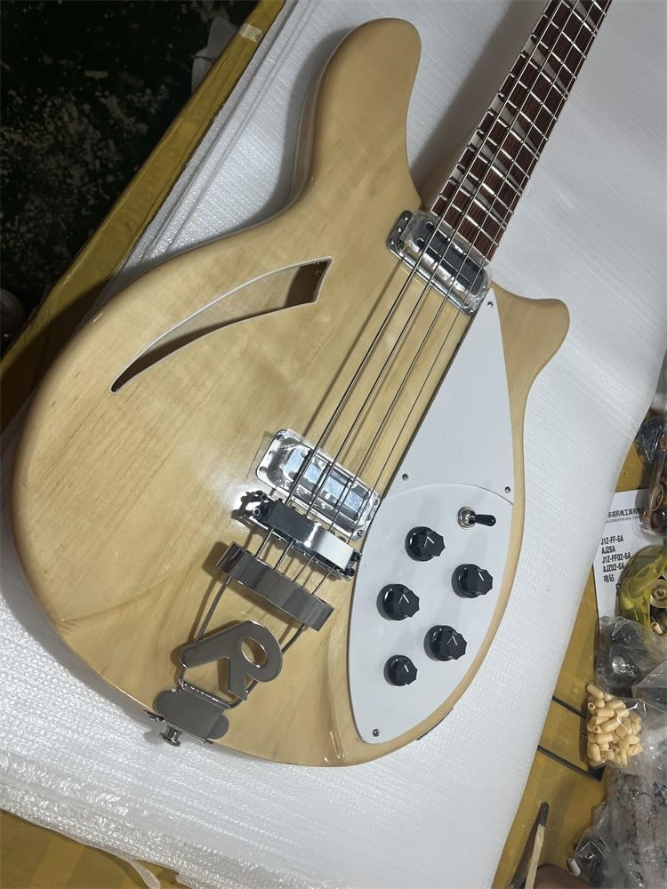 Custom Bass Guitar 4 String Rosewood Fingerboard Maple Neck White Pickguard Natural Gloss Finish