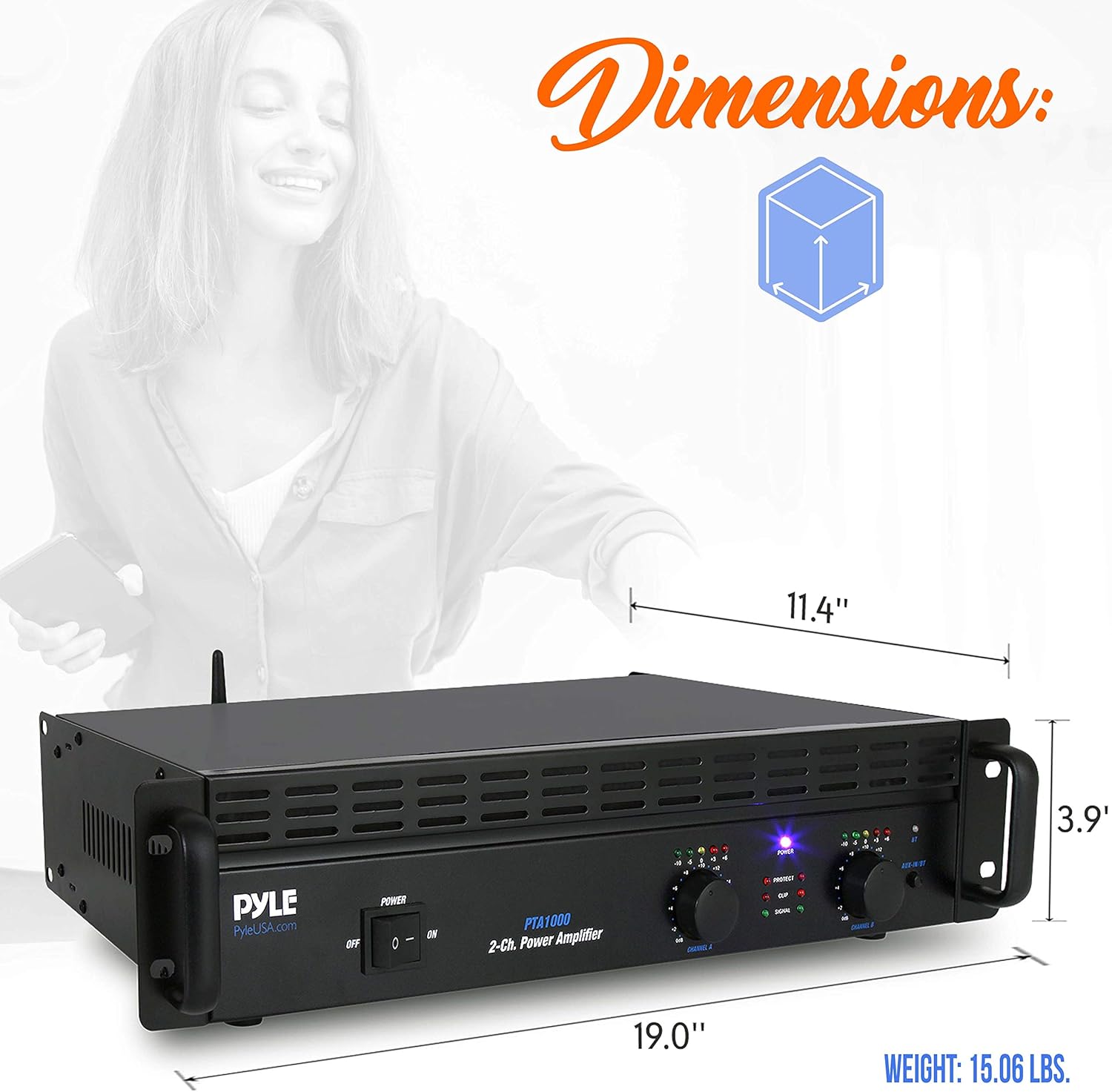 Professional Audio Bluetooth Power Amplifier - 2-Channel Rack Mount Bridgeable, LED Indicators, Shockproof Binding Posts, Cooling Fans 1000 Watt - Pyle PTA1000