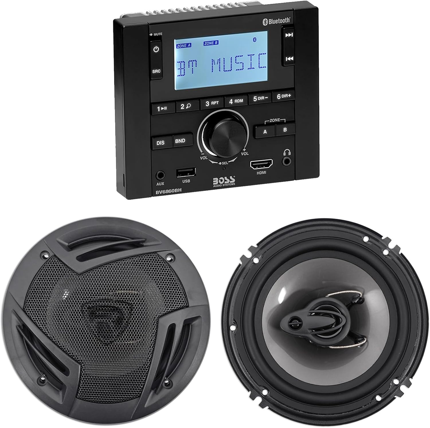 Audiosavings BV6860BH Bundle: 160-Watt Digital Media Bluetooth Receiver, AM/FM, Mobile Home RV Stereo, Pair RV6.3A 6.5
