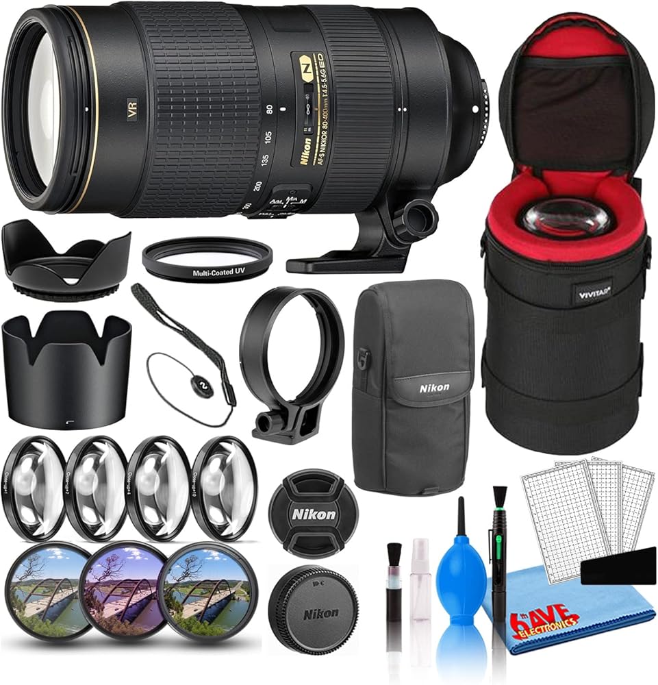 Nikon AF-S NIKKOR 80-400mm f/4.5-5.6G ED VR Lens (2208) with Padded Lens Case + Macro Filter Kit + UV, CPL, FL Lens Filters + Tulip Hood + Lens Cap Keeper + Cleaning Kit (Renewed)