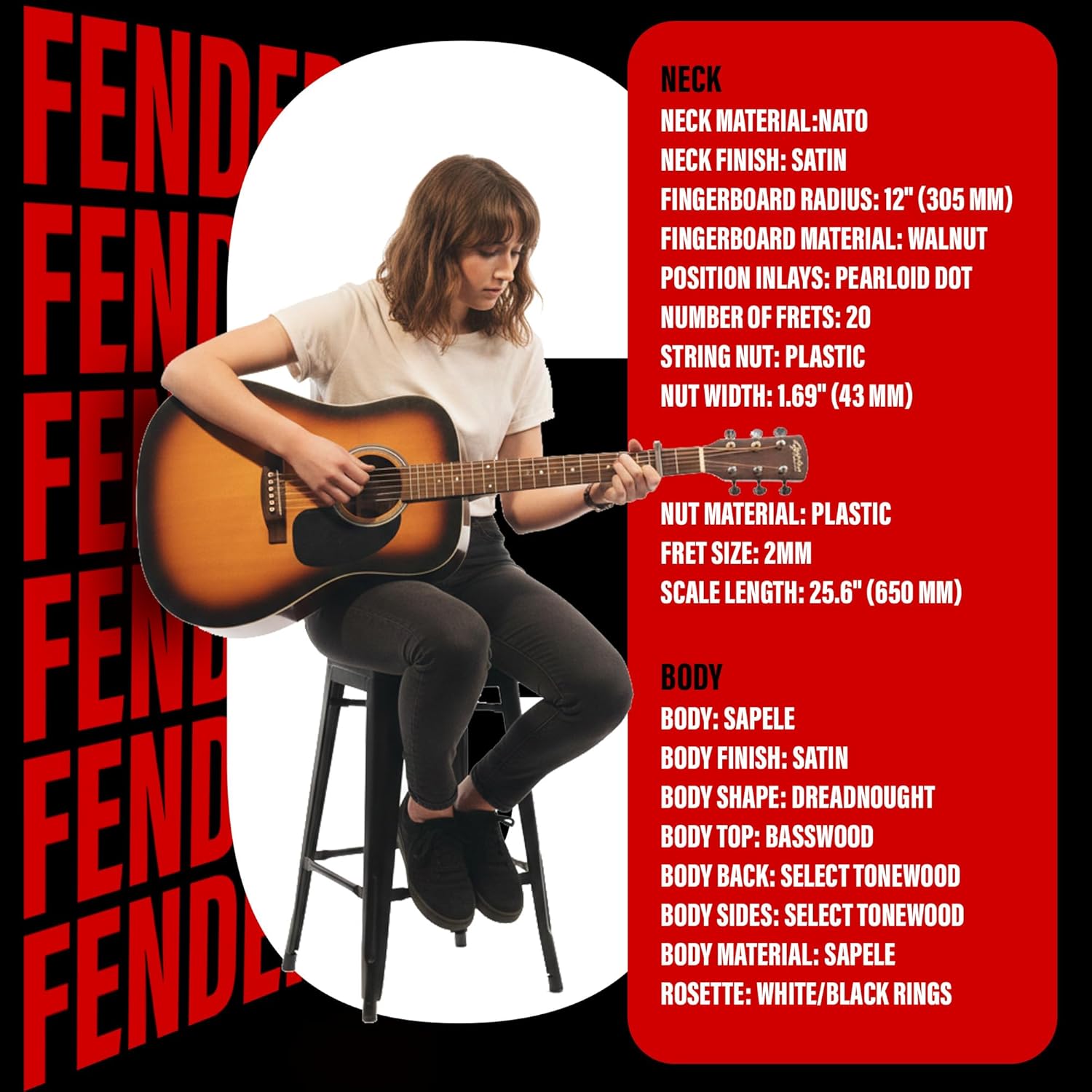 Fender FA Series Dreadnought Acoustic Guitar - 2-Color Sunburst Bundle with Gig Bag, Strings, Picks, and Austin Bazaar Instructional DVD