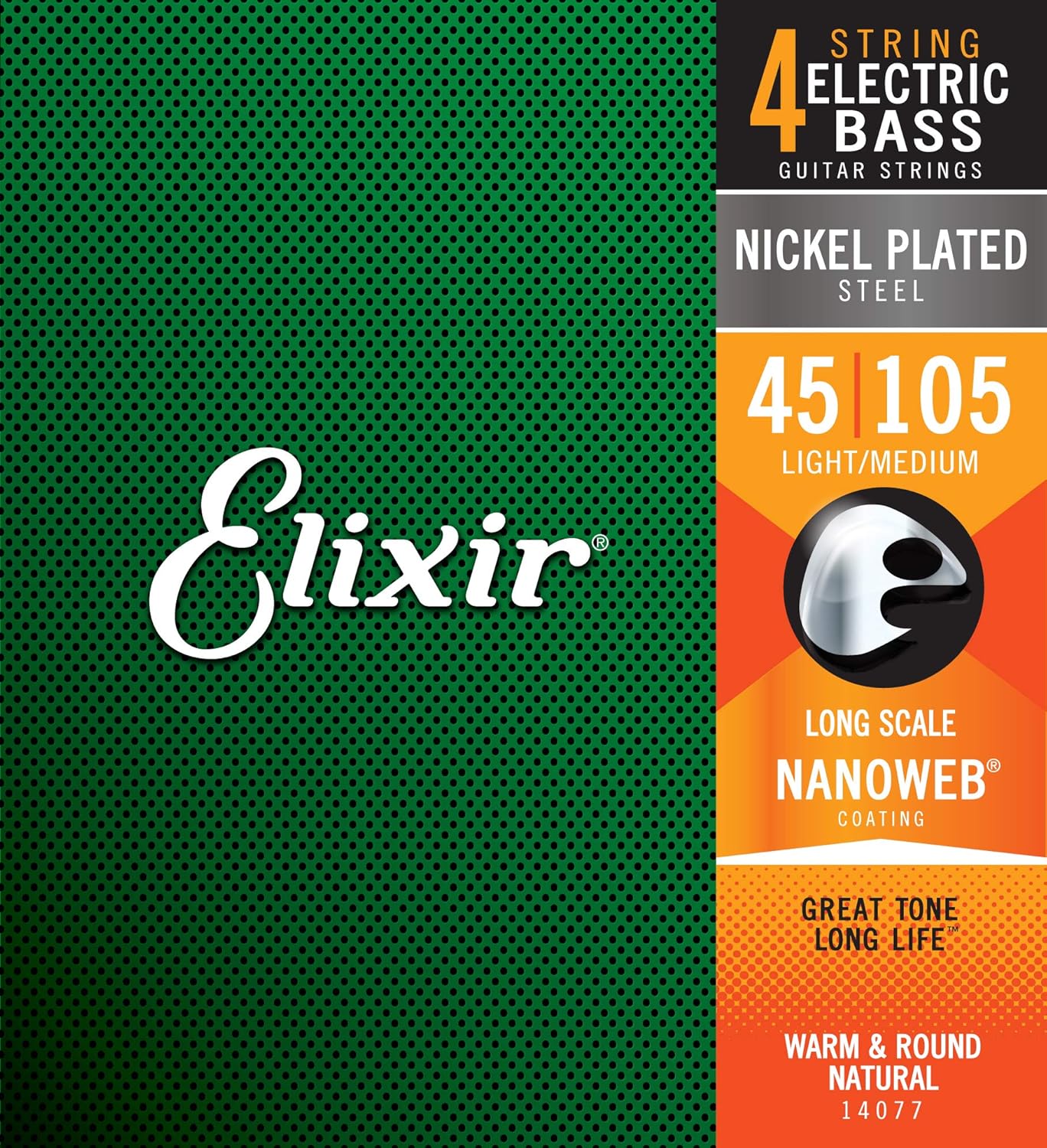 Elixir Strings Nickel Plated Steel 4-String Bass Strings w NANOWEB Coating & Strings Nickel Plated Steel with NANOWEB® Coating, Custom Bass 5th String Single, Light B, Extra Long, Gold