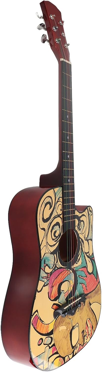 Wooden Guitar, 38in Acoustic Guitar with High Density Fingerboard and Graffiti Pattern, for Beginner