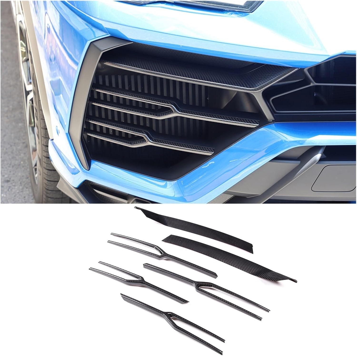 Compatible For Lamborghini URUS 2018-2021, Real Carbon Fiber Car Front Bumper Grille Trim Car Front Fog Light Trim Sticker Accessories(Carbon Fiber Black1)