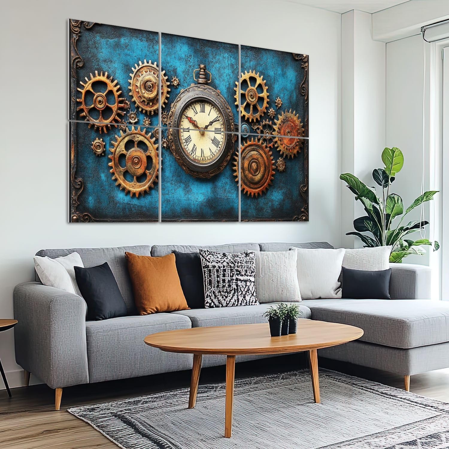 6 Pack Art Acoustic Panels Sound Absorbing Retro Old Clock Vintage Cogwheels Rusty Machine Party Gears Cogs Decorative Soundproof Wall Panels Self Adhesive for Recording Studios Office 72