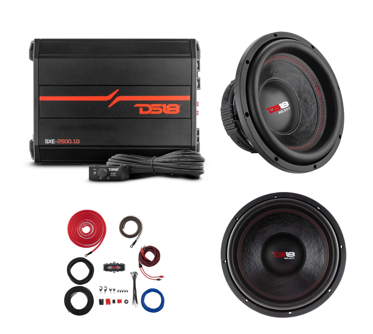 DS18 Subwoofer Bundle - 2X 12 Car Subwoofer with Amplifier Monoblock and Installation Wiring Kit 4GA - Thunderous Bass and Crystal-Clear Sound