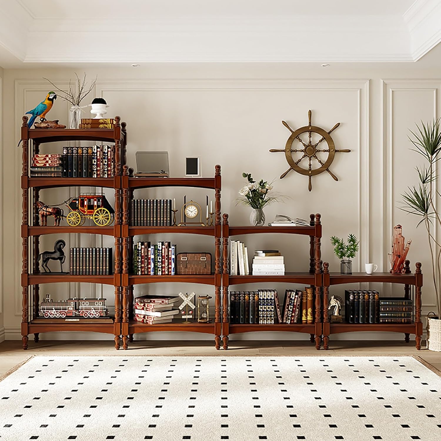 Open Bookshelf Farmhouse Bookcase Modern Display Book Shelf with Side Panels and Wood Frame, for Living Room Bedroom Office(White,80 * 192cm/31.5 * 75.6in)