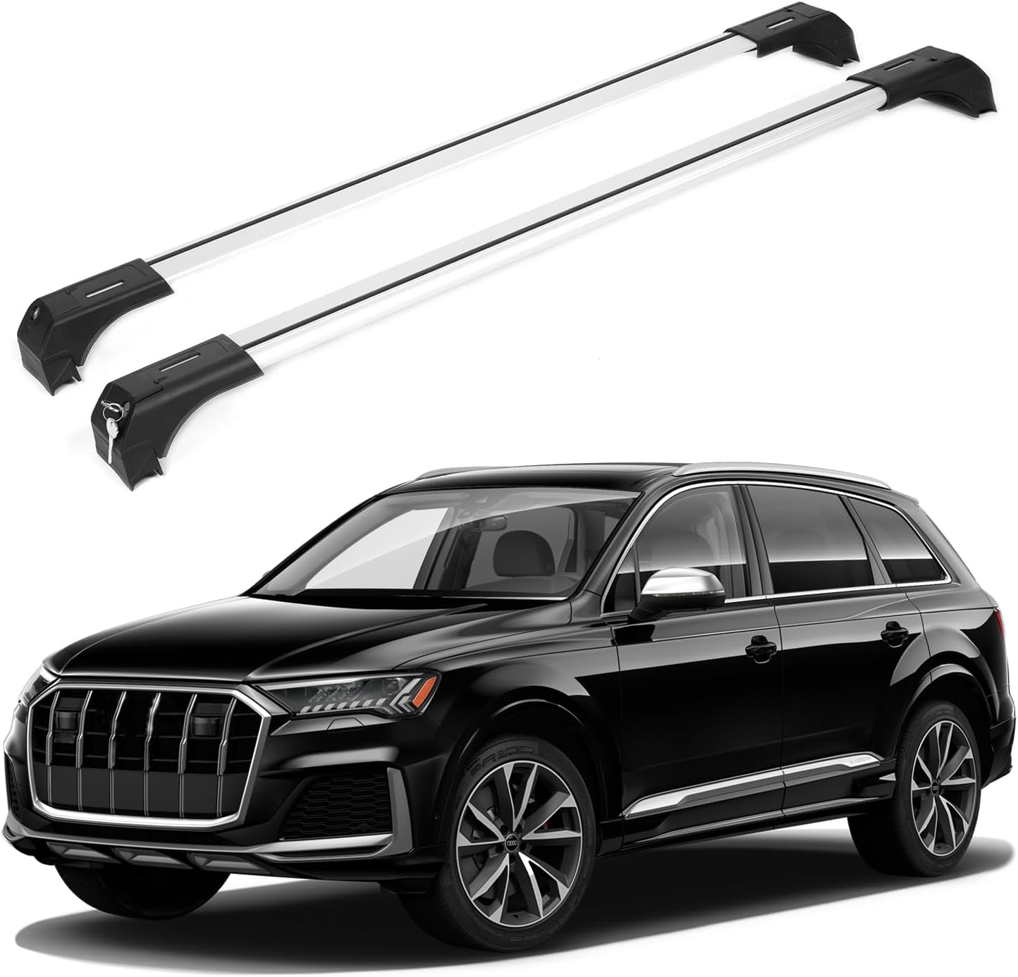 ERKUL 220lbs Roof Rack Cross Bars for Audi Q7 2016-2026 | Aluminum Crossbars with Anti Theft Lock for Rooftop | Compatible with Fixed Points Roofs - Silver