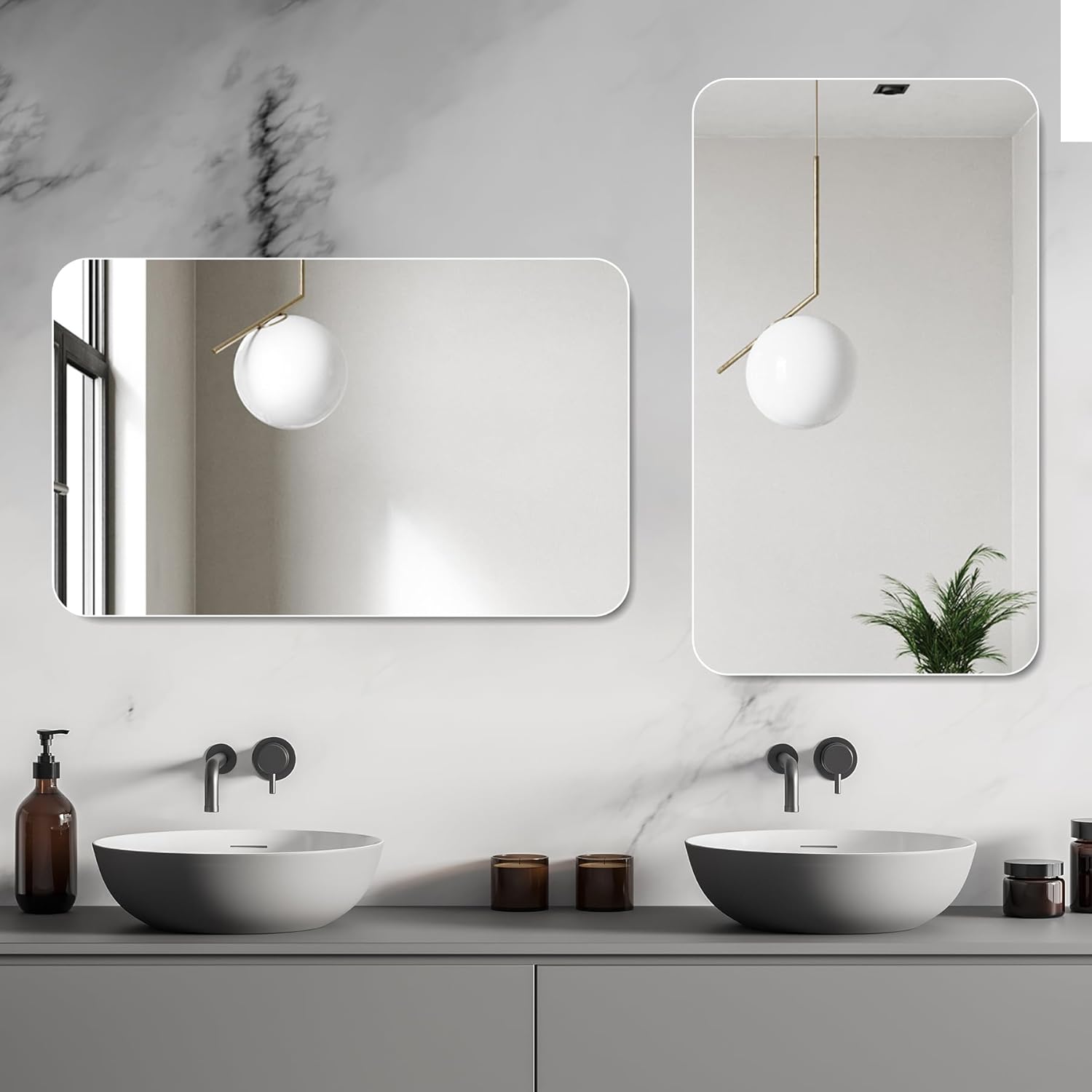 40x30 Inch Bathroom Vanity Mirror, Frameless Rounded Corner, Anti-Fog, Explosion-Proof, High-Definition Silver Mirror, Horizontal/Vertical Wall Mount, Modern Bathroom Mirror
