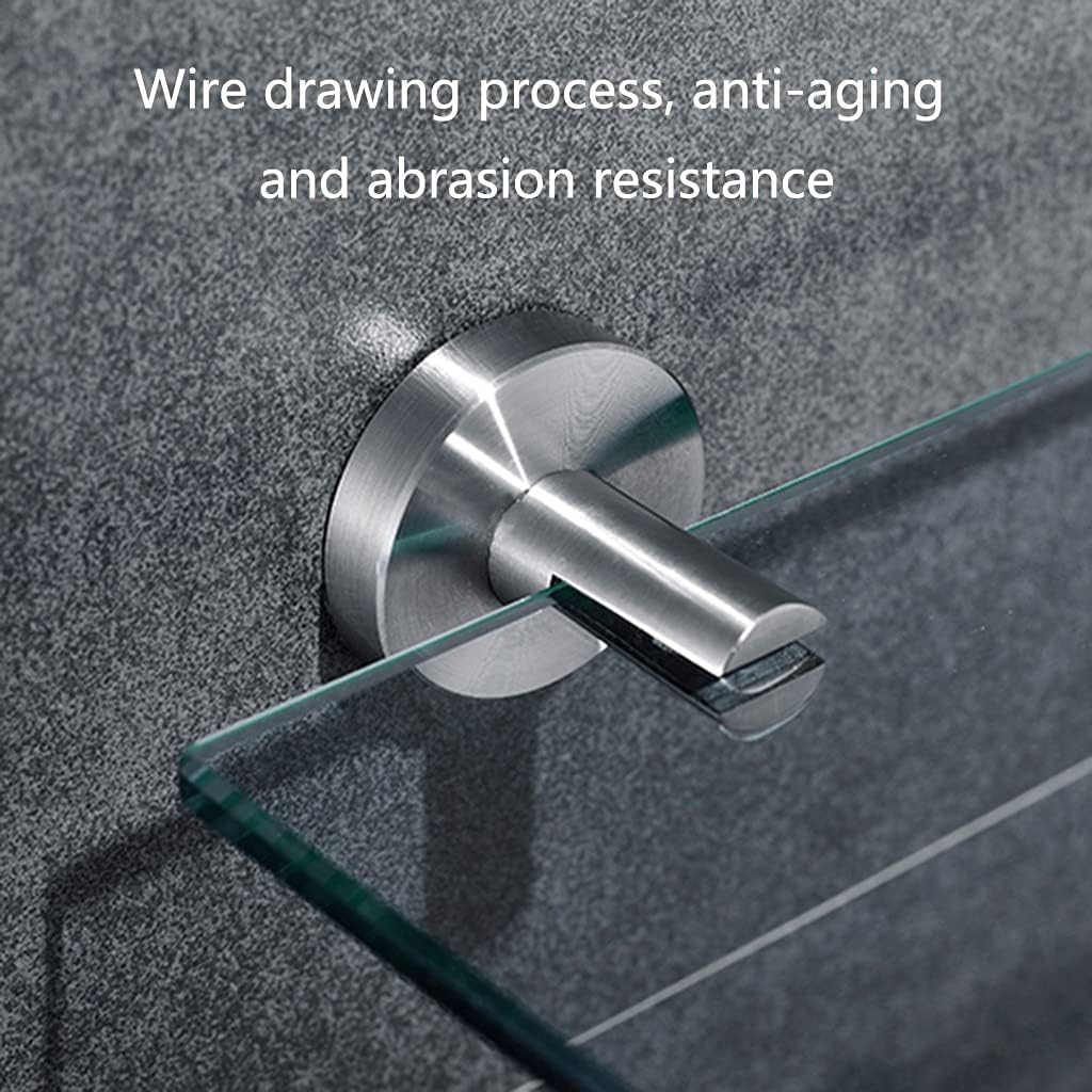 Storage Shelves， Brushed Stainless Steel Glass Shelf， Wall Mount Floating Shelf， Rounded Corners， Waterproof， Easy to Clean， fo，