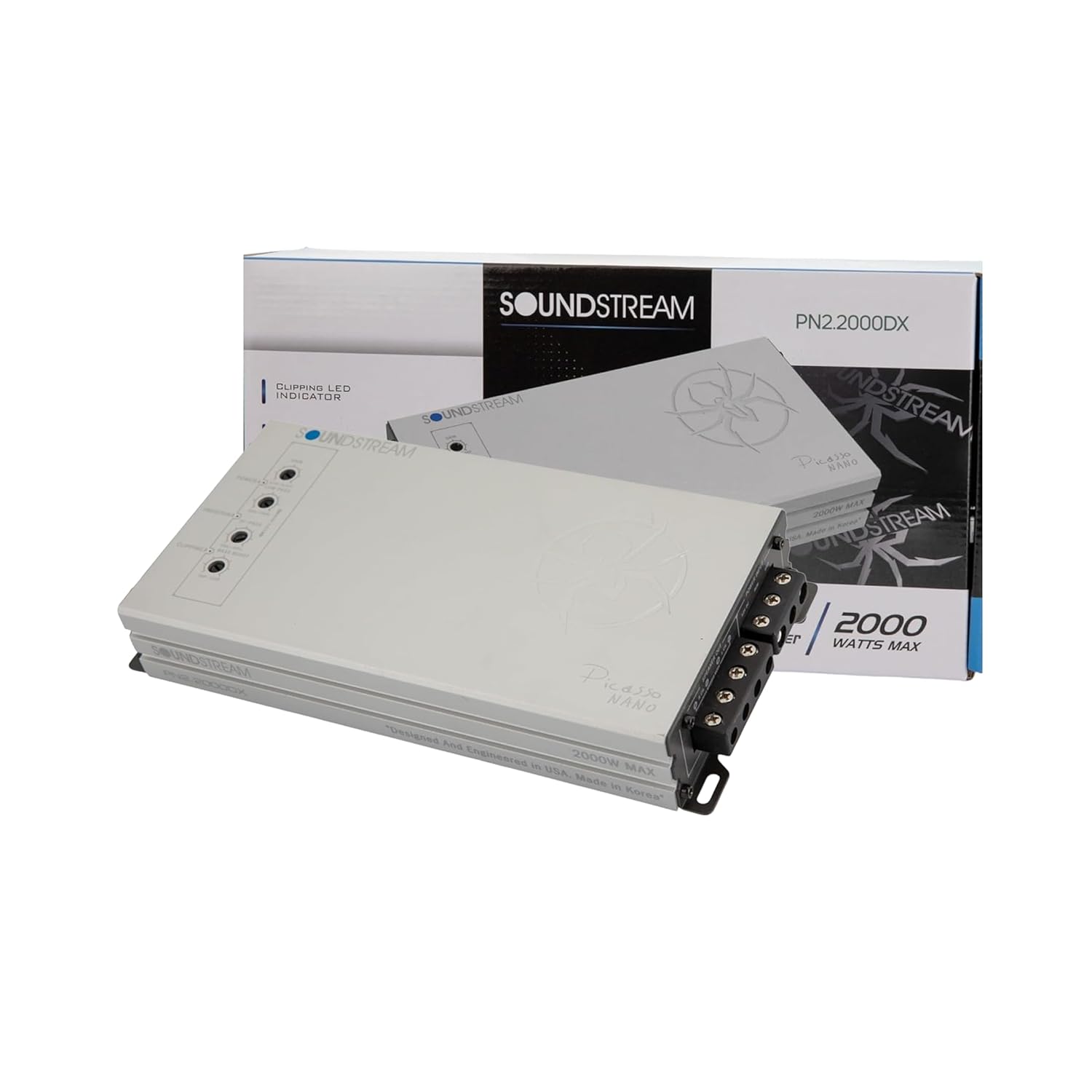 Soundstream Picasso Nano PN2.2000DX, Compact 2Ch Car Stereo Amplifier, 2000W Peak Power Voice or Sub Amp, 2 Channel Stereo Amp for Speakers or Subwoofers