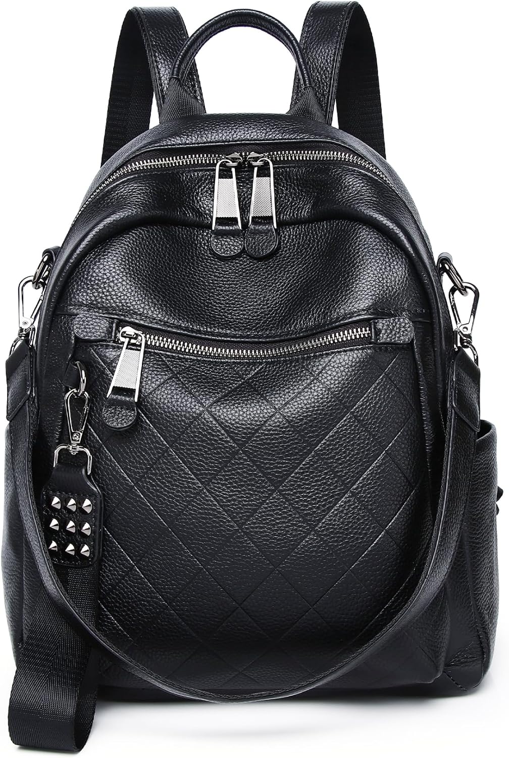 Genuine Leather Backpack Purse For Women Black Quilted Real Soft Leather Fashion Designer Convertible Ladies Shoulder Bag