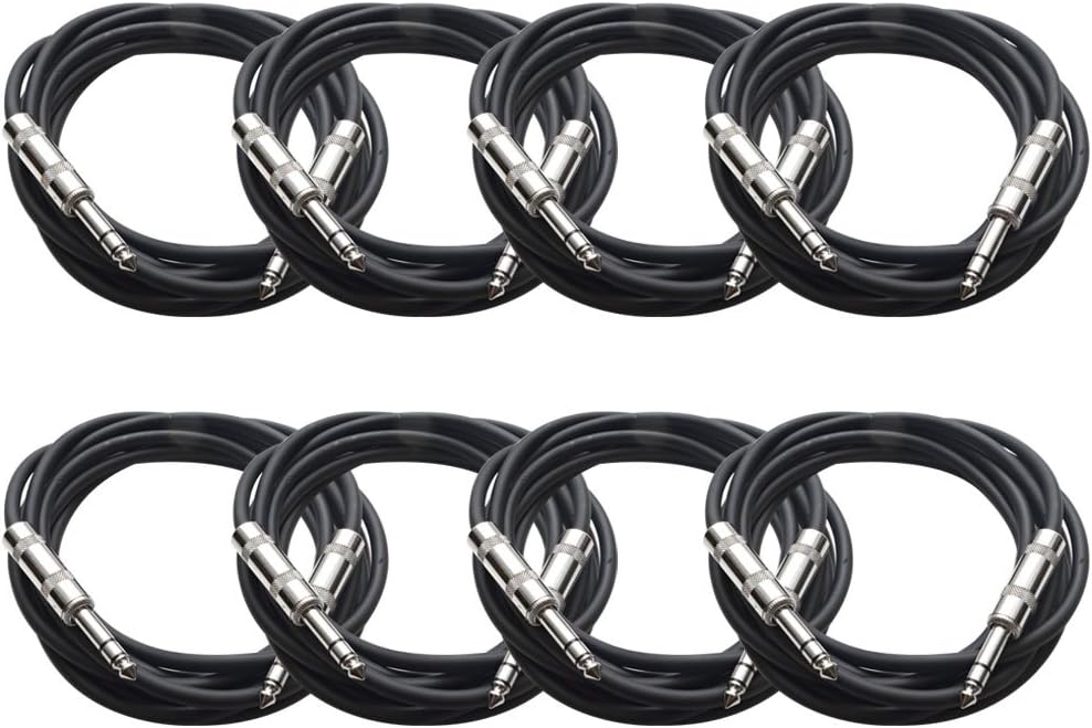 Seismic Audio SATRX-10Black8 8 Pack of Black 10' 1/4