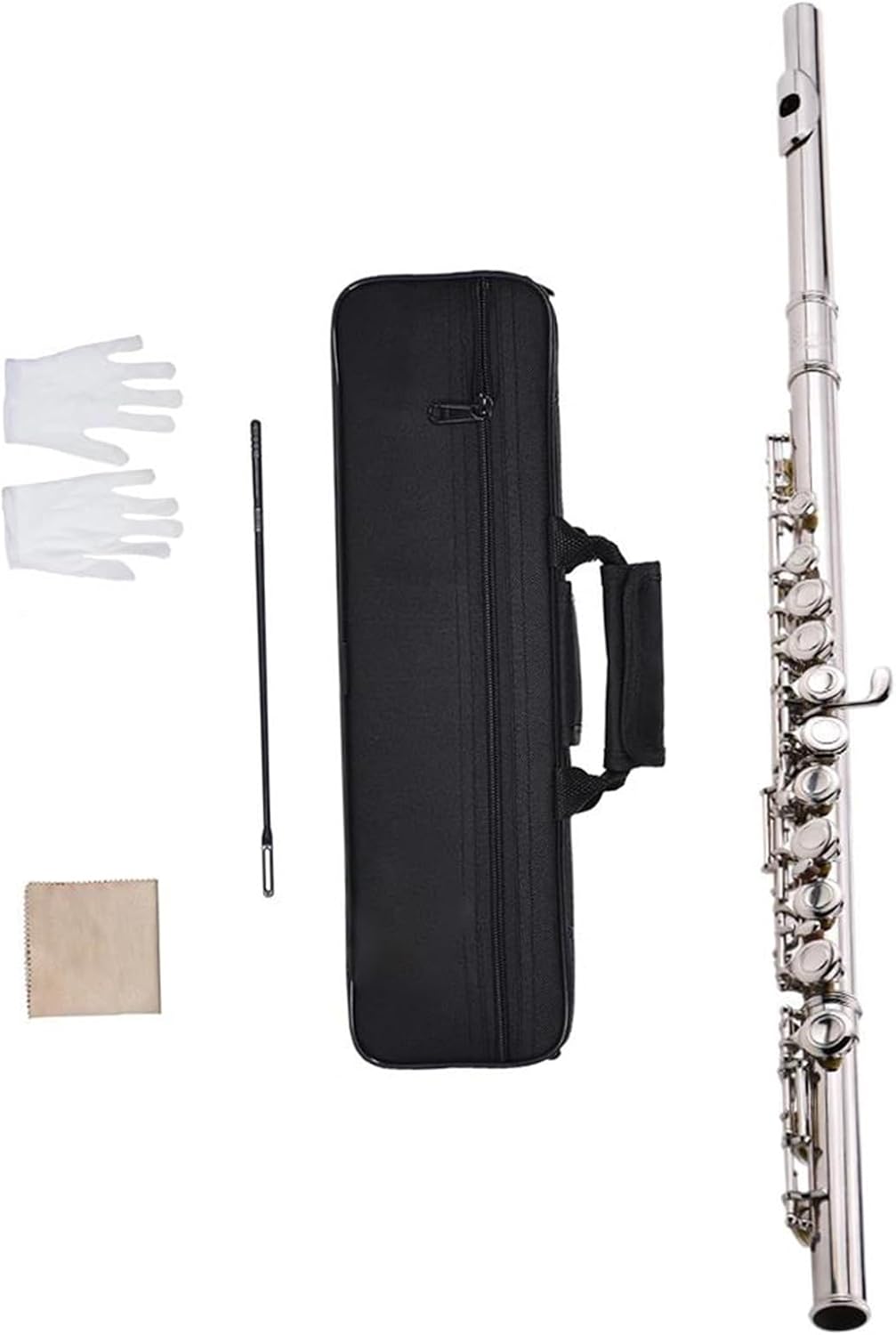 Flute Nickel Plated 16 Holes C Key Cupronickel Woodwind Instrument With Cloth Stick Gloves Padded Bag