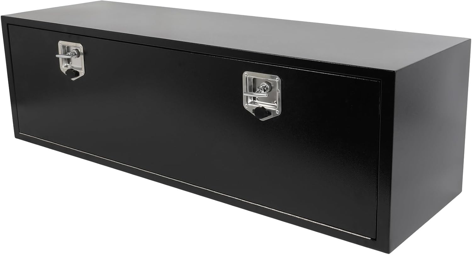 ECCPP 60inch Heavy Duty Iron Truck Bed Tool Box, RV Storage Organizer Trailer Storage ToolBox W/Lock & Keys, Underbody Flatbox Truck Car Outdoor Trailer Pickup (Black)