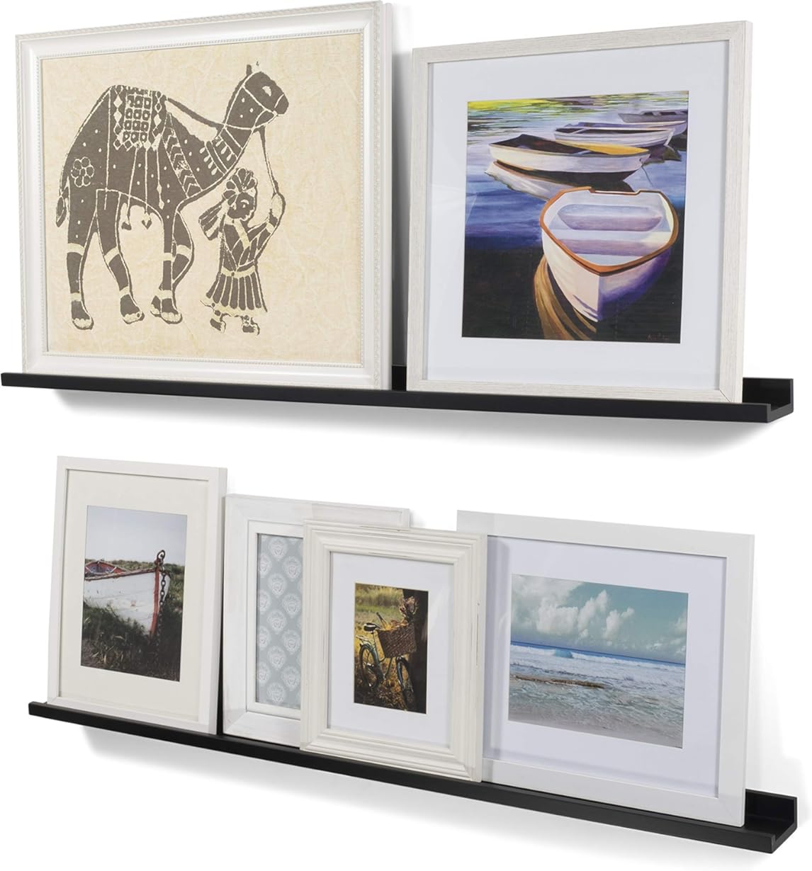 Wallniture Modern Floating Wall Ledge Shelf for Pictures and Frames Black 46 Inch Set of 2