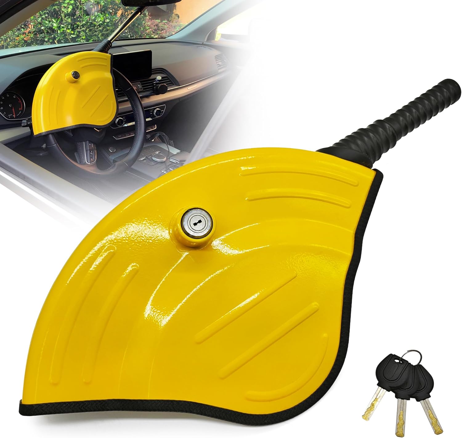 KAYCENTOP Universal Steering Wheel Lock Anti-Theft Car Devices Half Cover, Security Wheel Locks for Car, Adjustable Car Wheel Lock Fit Most Vehicle, Great Deterrent Yellow