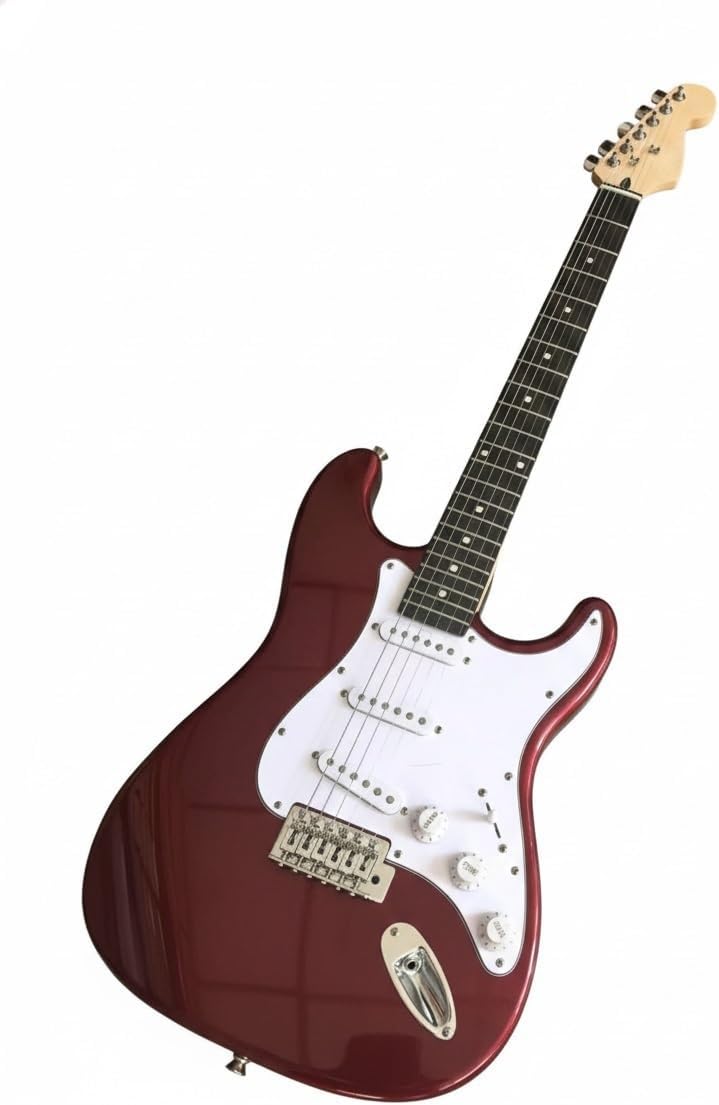 Electric Guitar 39 Inch Full Size Single Coil Pickups Solid Wood Body Tremolo for Beginner(Metallic Red)