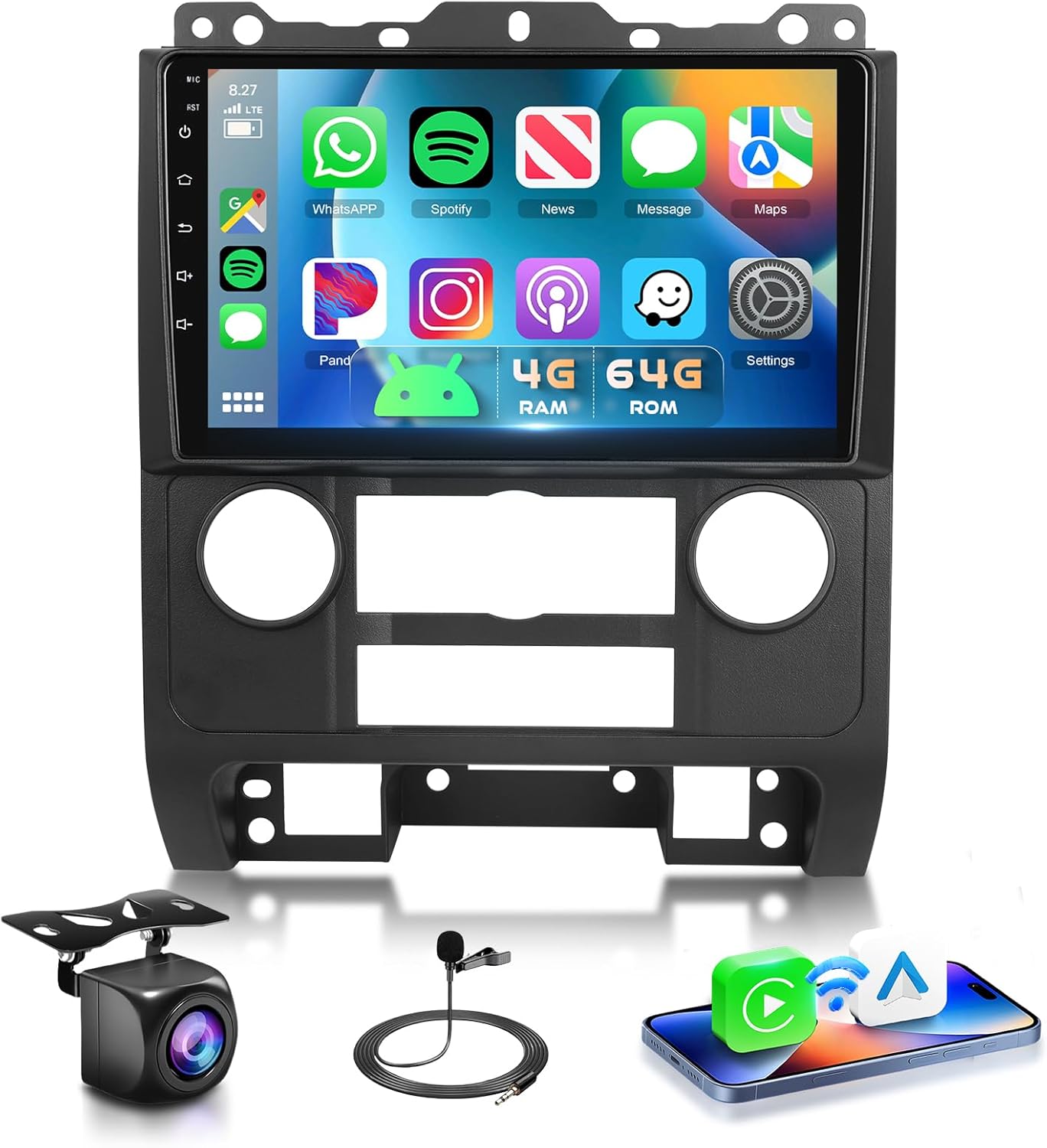 4G 64G Car Stereo for Ford Escape/Ford Kuga/Mazda Tribute 2007-2012 Radio, 9