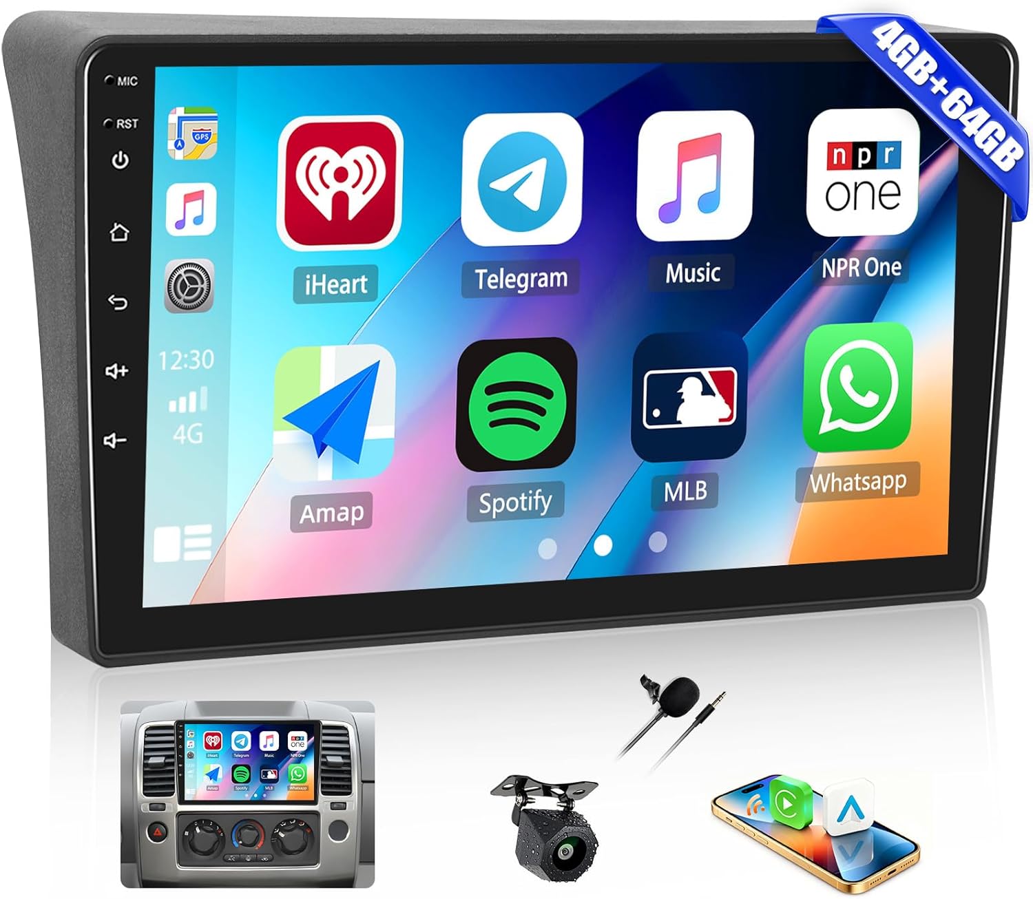 4G+64G Android 15 Car Stereo for Nissan Frontier Pathfinder 2005-2008 with Wireless Apple Carplay Android Auto, 9 Inch Touchscreen Car Radio with Bluetooth 5.0 GPS WiFiFM RDS HD Backup Camera