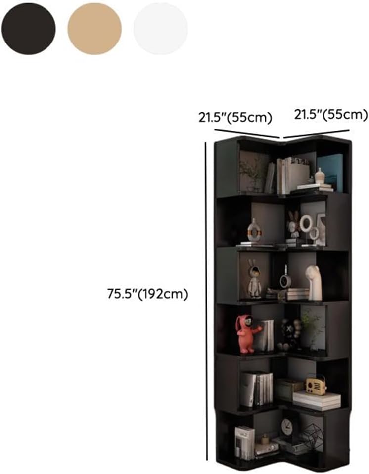 KWOKING L-Shape Bedroom Corner Cube Storage Cabinet Book Shelf Floor Bookshelf Solid Wood Storage Shelves Triangle Corner Bookcase White 22