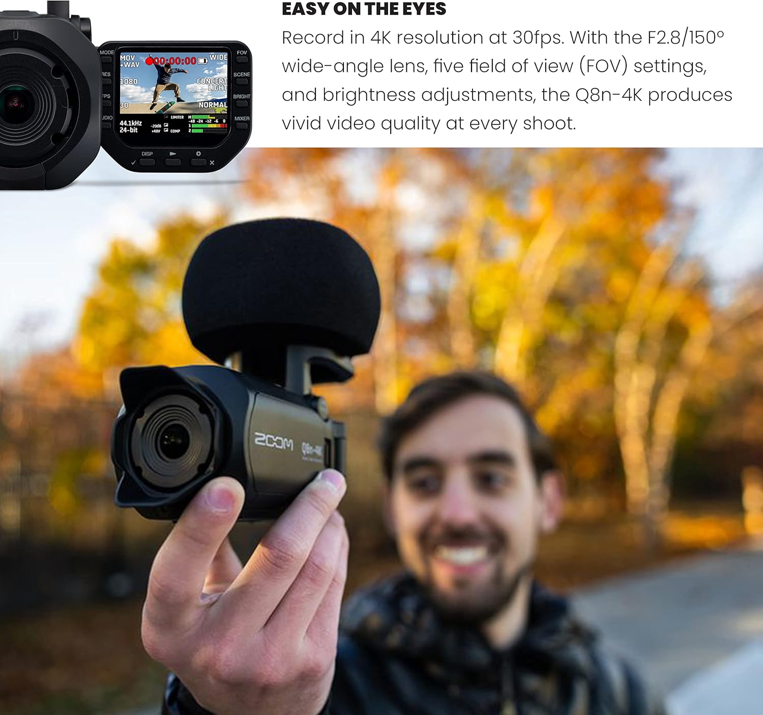 Zoom Q8n-4K Ultra High Definition Handy Video Recorder, Four Tracks of Audio Recording, for Record/Streaming Music, Podcasts + 128GB microSDXC Memory Card + Rechargeable Battery + Accessories – Bundle