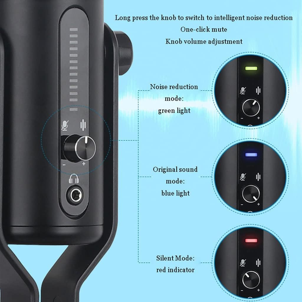 USB Capacitance Microphone, LED Voice-Activated Breathing Light, One-Click Noise Reduction/Home Studio Applications