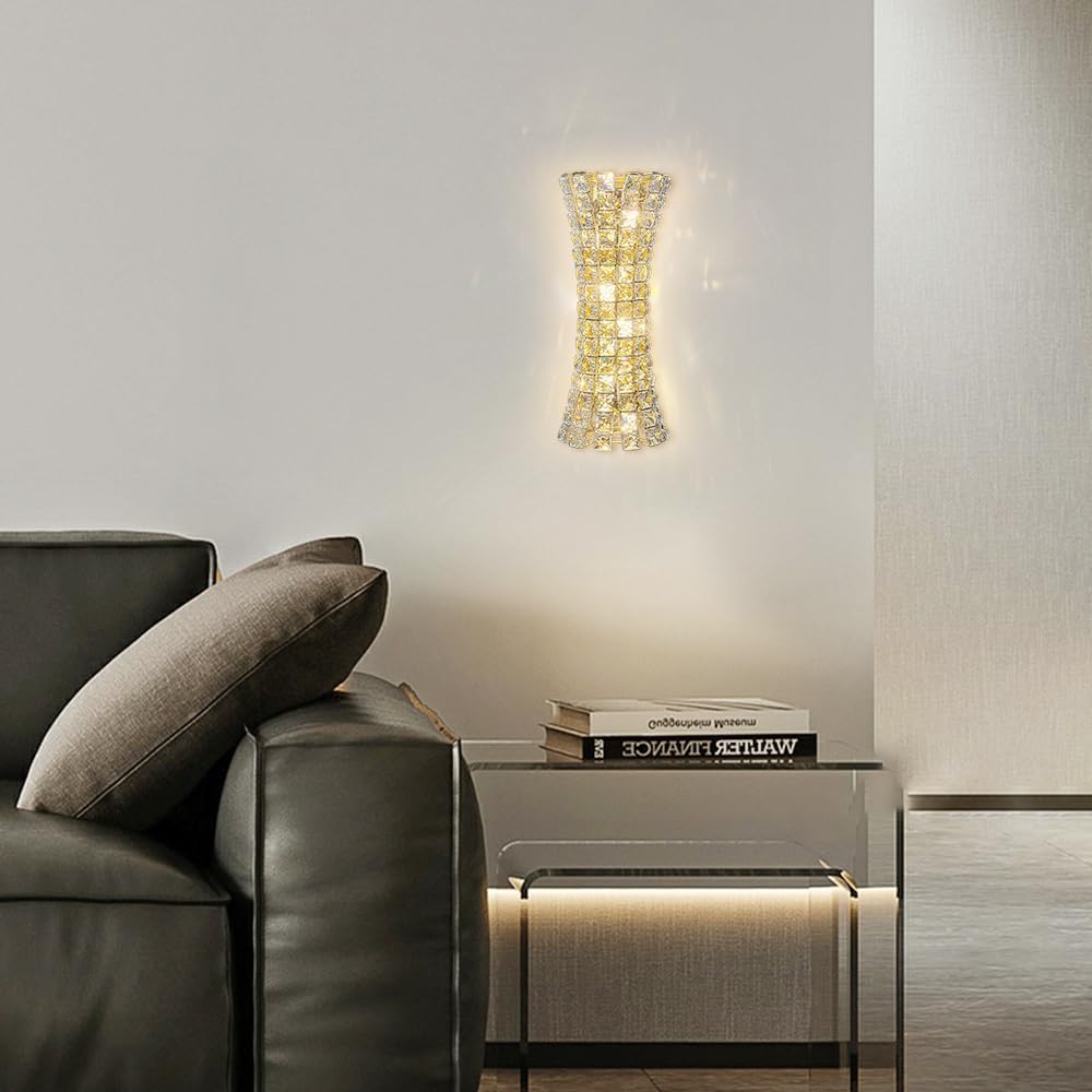 Modern Crystal Wall Sconces, Gold Wall Light Fixtures, Luxury Indoor Wall Lamp, Crystal Vanity Wall Mount Lamps, Wall Lighting for Living Room Bedroom Bedside Hallway Stairway Doorway Mirro