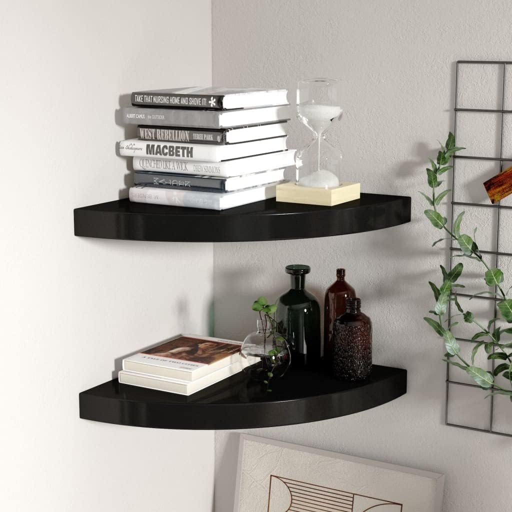 Wall Corner Shelves,Wall Mount Corner Shelf,Wall Mounted Display Shelf,Floating Storage Shelf for Kitchen, Bathroom, Living Room,Floating Corner Shelves 2 pcs Black 13.8