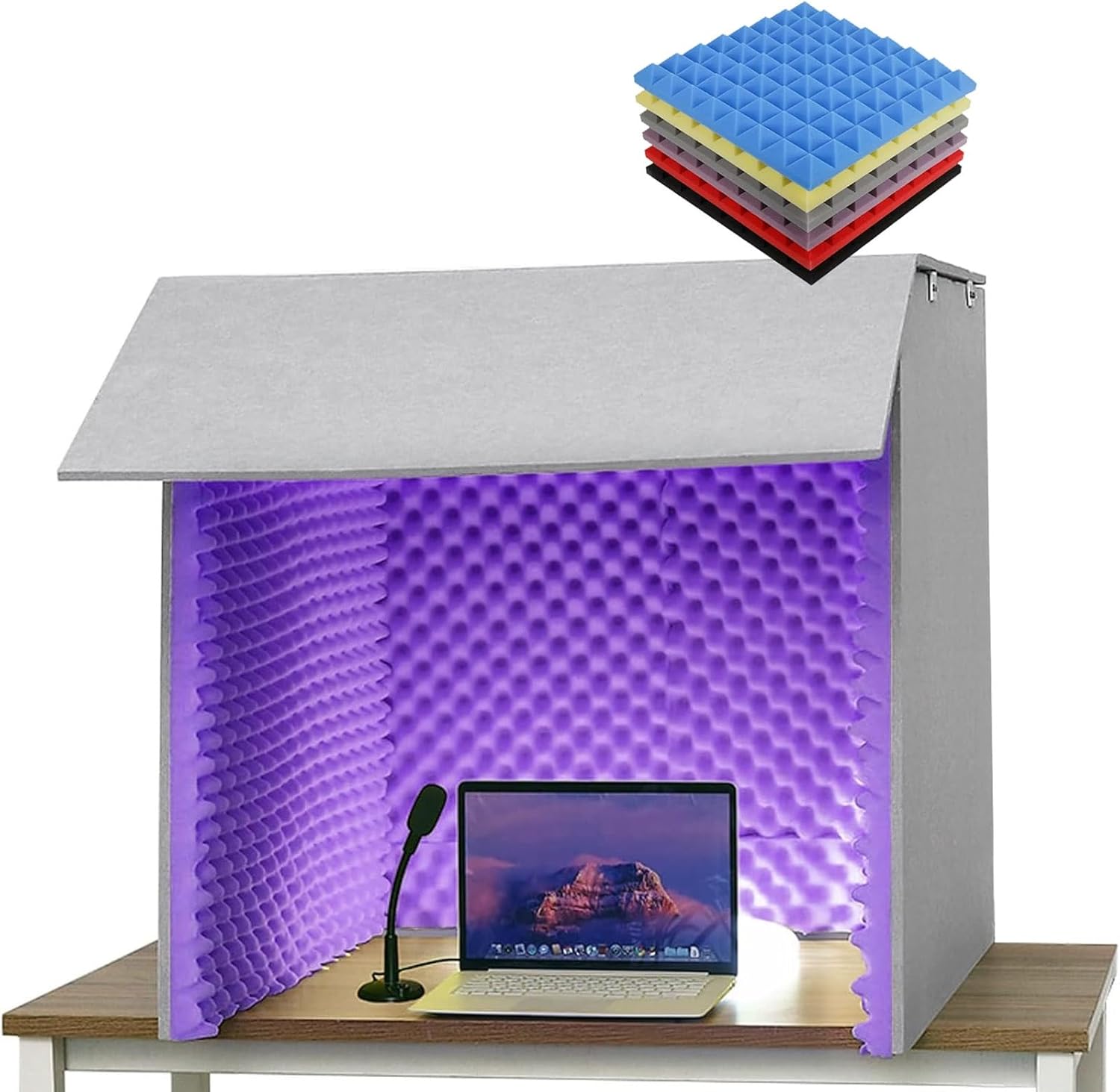 Desktop Soundproof Enclosure, Microphone Soundproof Room, Portable Recording Studio, for Dubbing Learning (Purple)